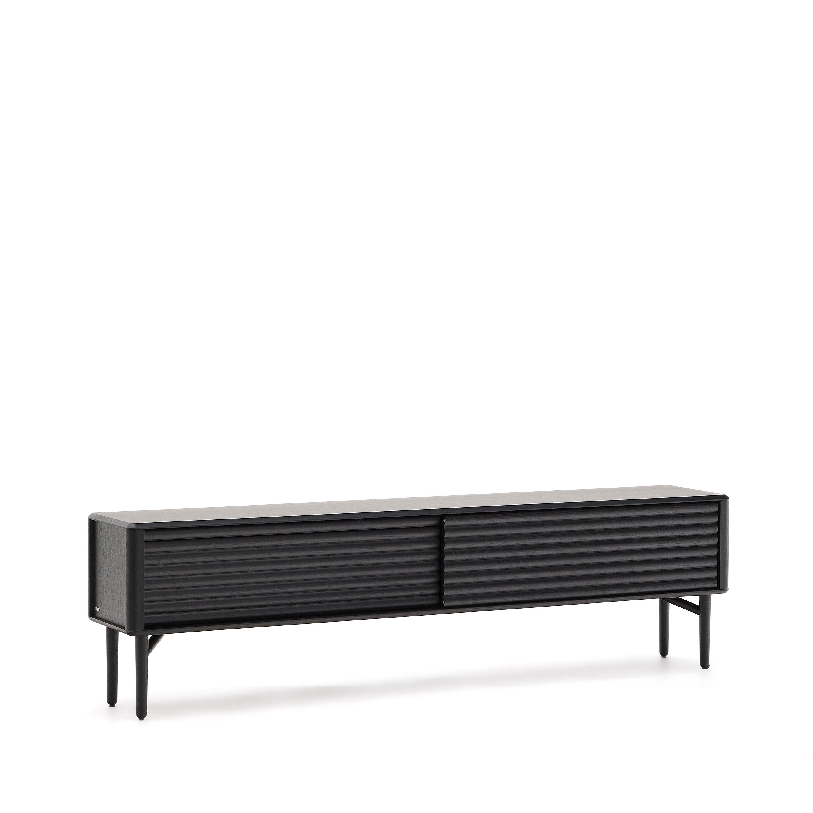 Lenon TV cabinet, 2 doors in solid wood and black oak veneer 200x57 cm FSC Mix Credit - Product Image
