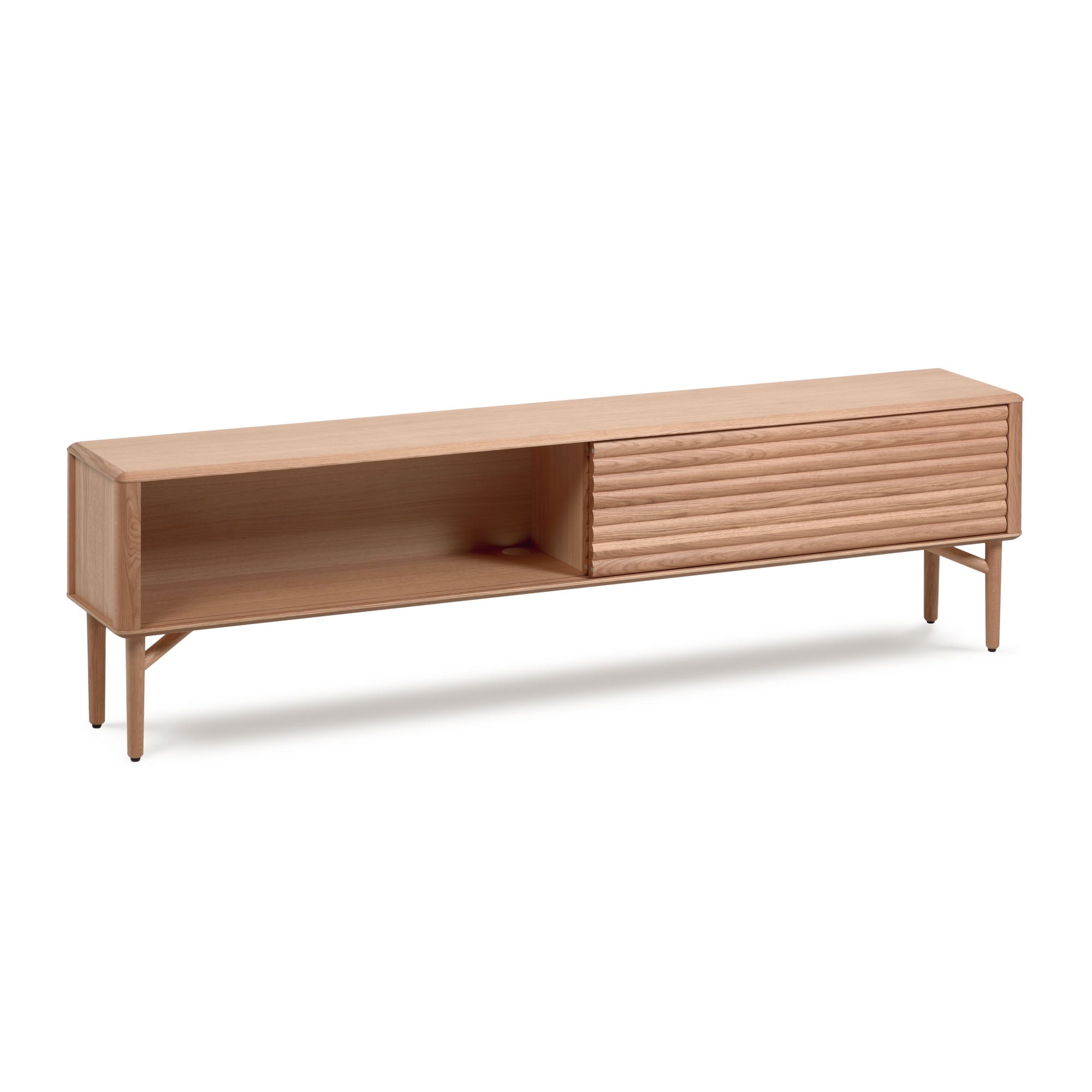 Lenon 2 door solid wood and oak veneer TV stand, 200 x 57 cm, FSC MIX Credit - Product Image