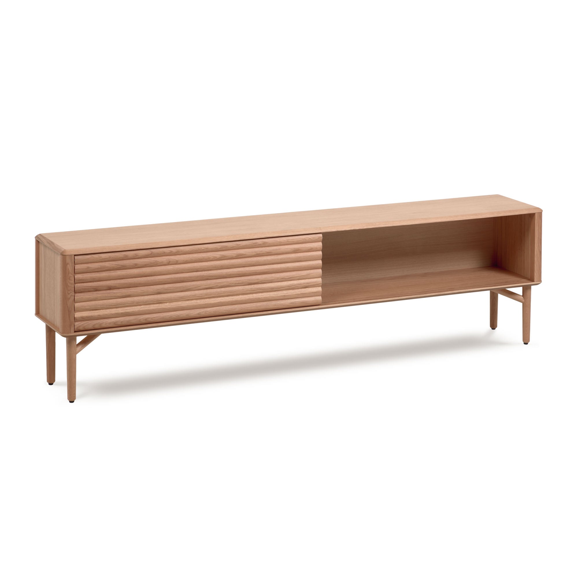 Lenon 2 door solid wood and oak veneer TV stand, 200 x 57 cm, FSC MIX Credit - Product Image