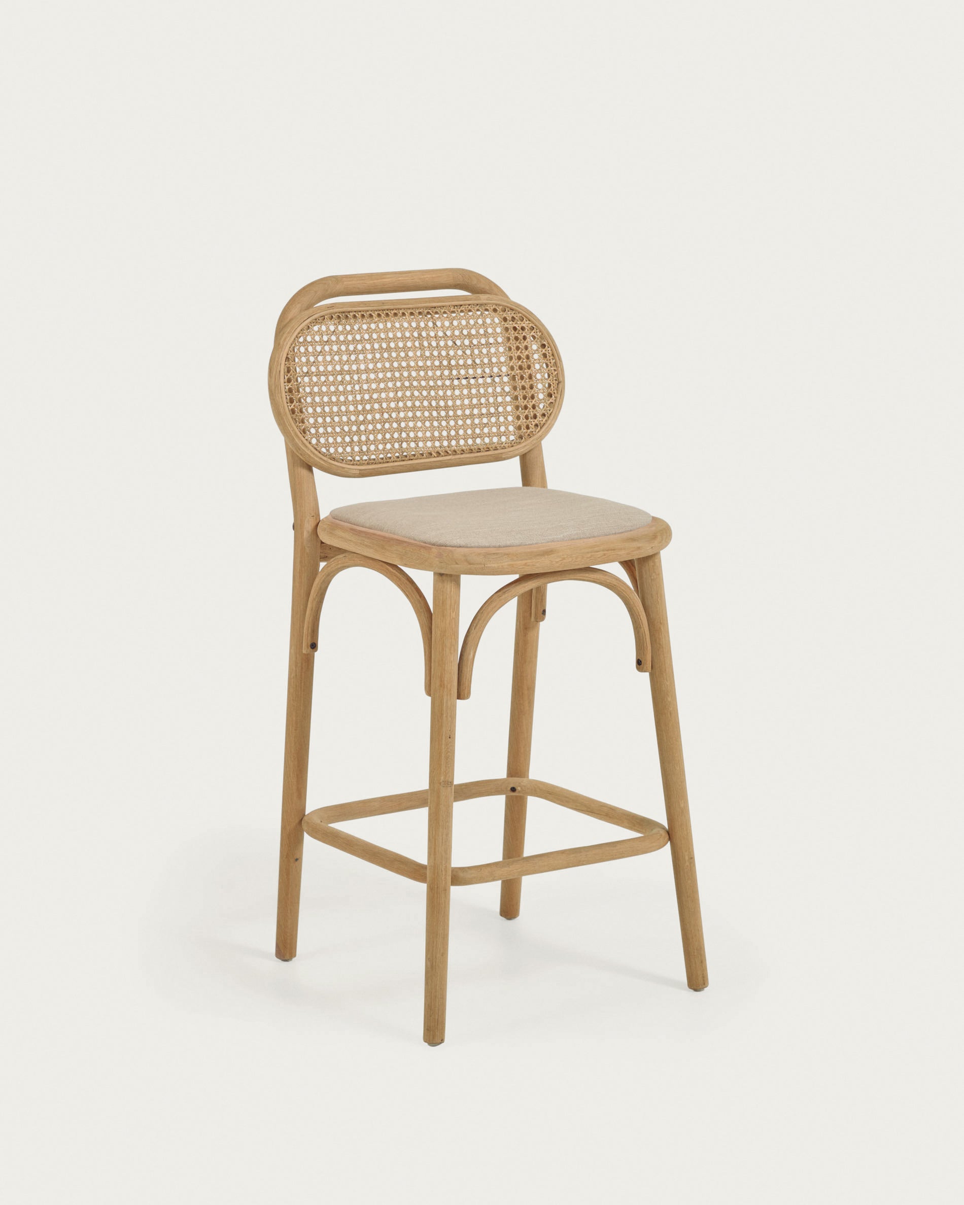 Doriane 65 cm height solid oak stool with natural finish and upholstered seat FSC Mix Credit - Product View