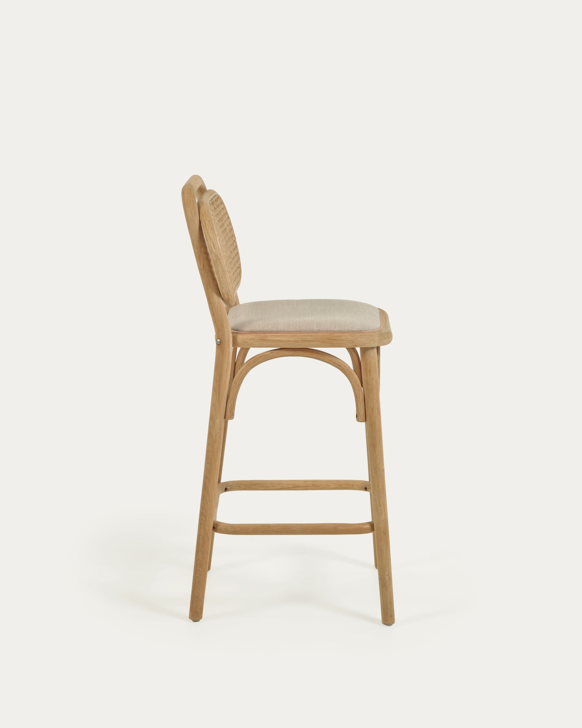 Doriane 65 cm height solid oak stool with natural finish and upholstered seat FSC Mix Credit - Product View