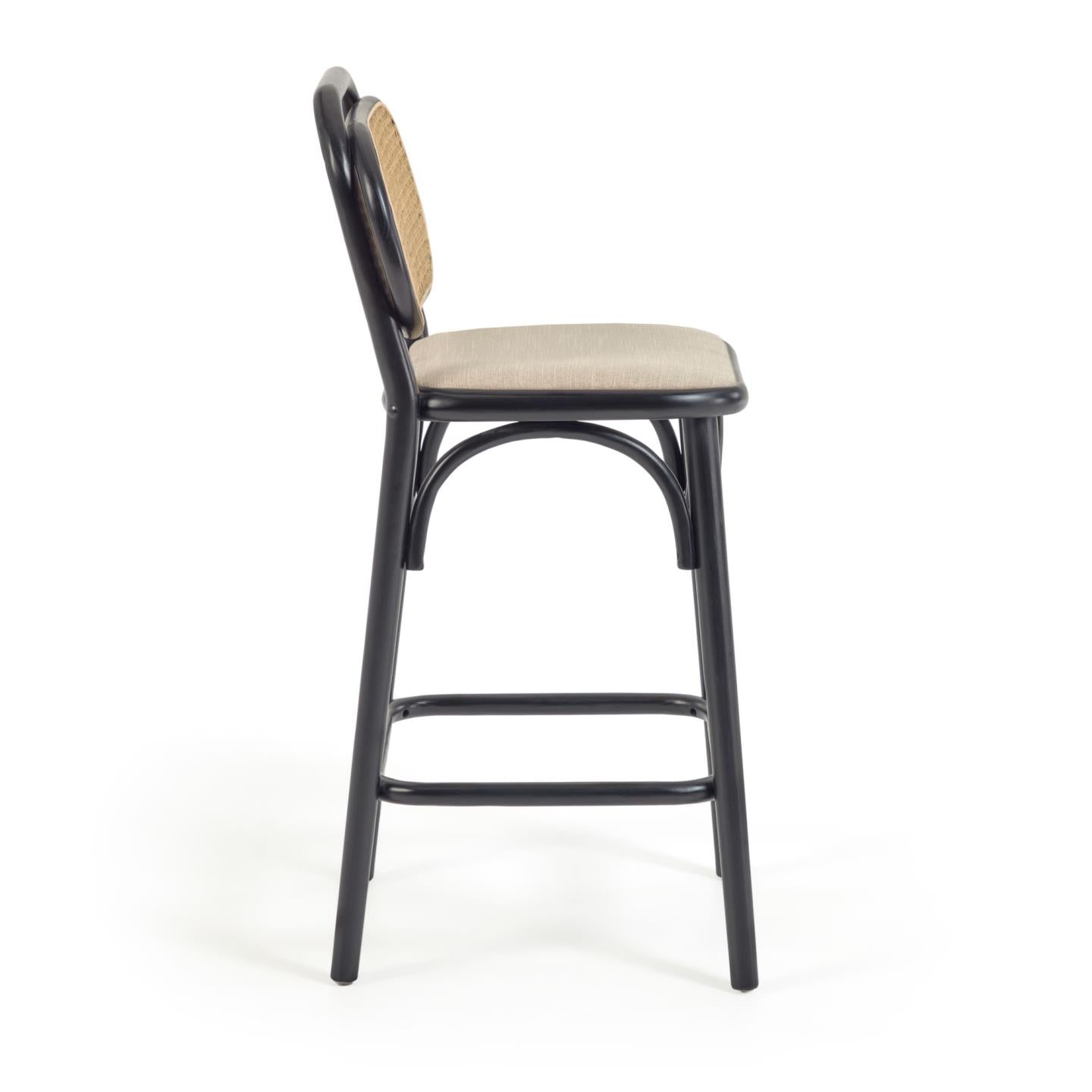 Doriane 65 cm height solid elm stool black lacquer finish and upholstered seat - Product Image