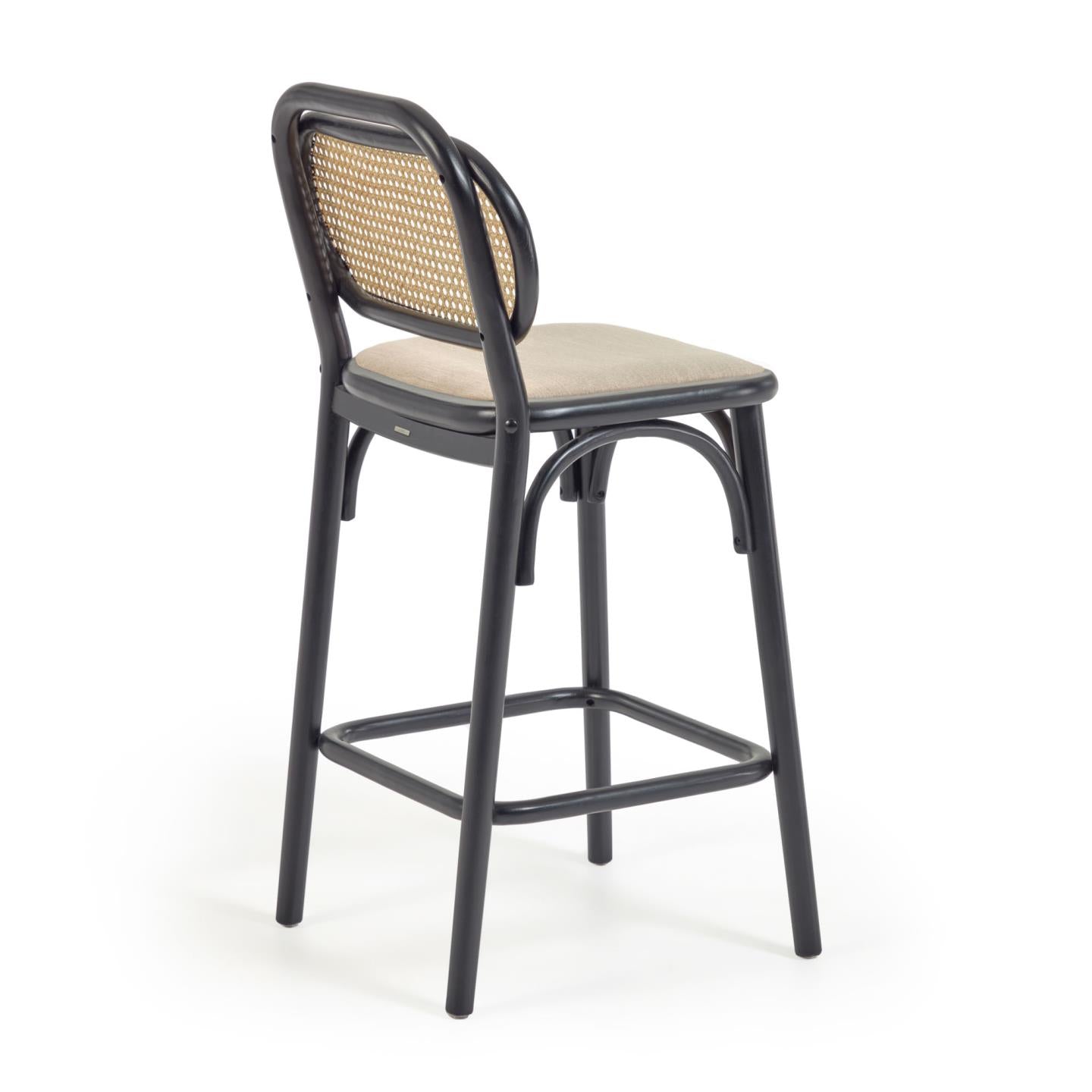 Doriane 65 cm height solid elm stool black lacquer finish and upholstered seat - Product Image