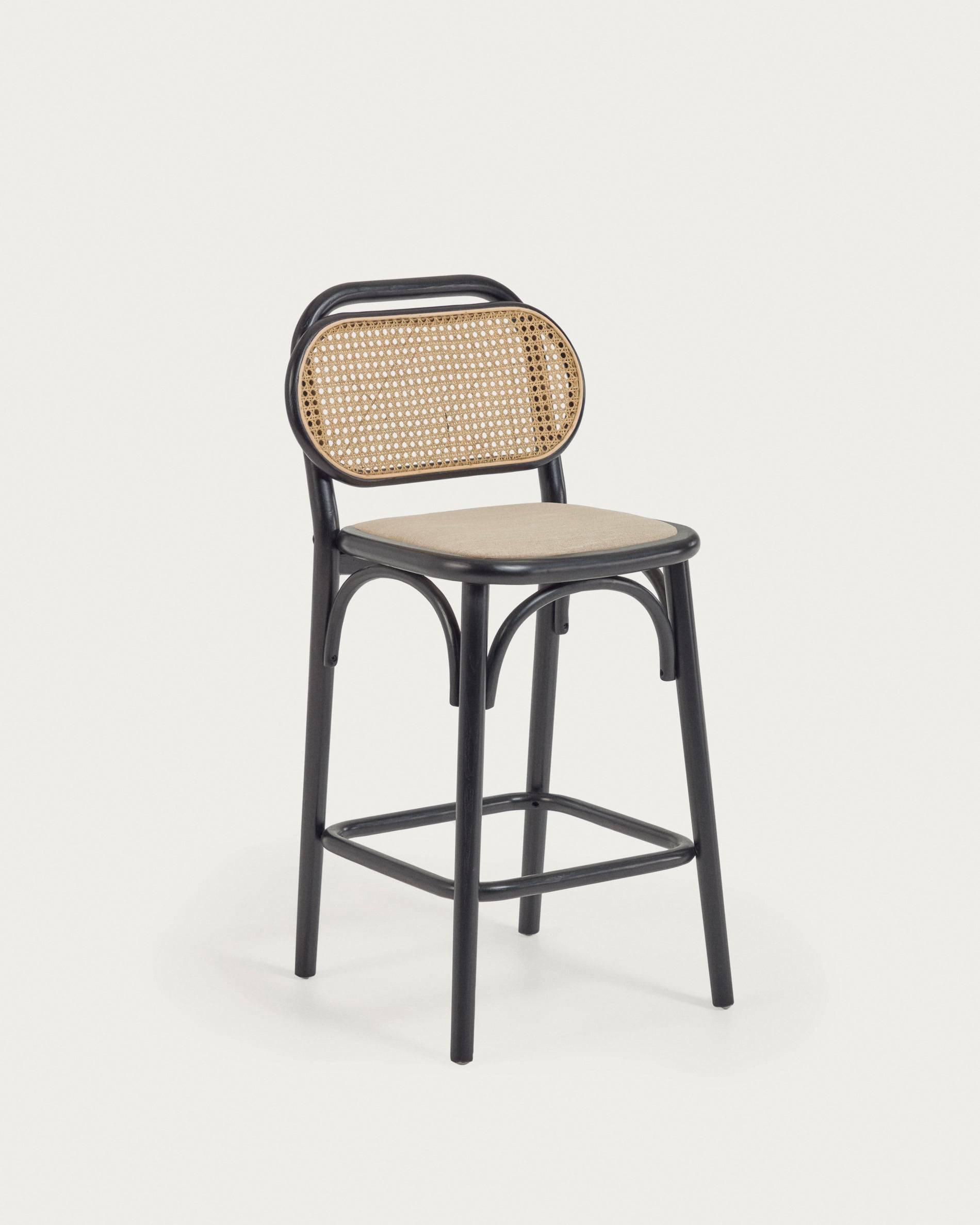 Doriane 65 cm height solid elm stool black lacquer finish and upholstered seat - Product View