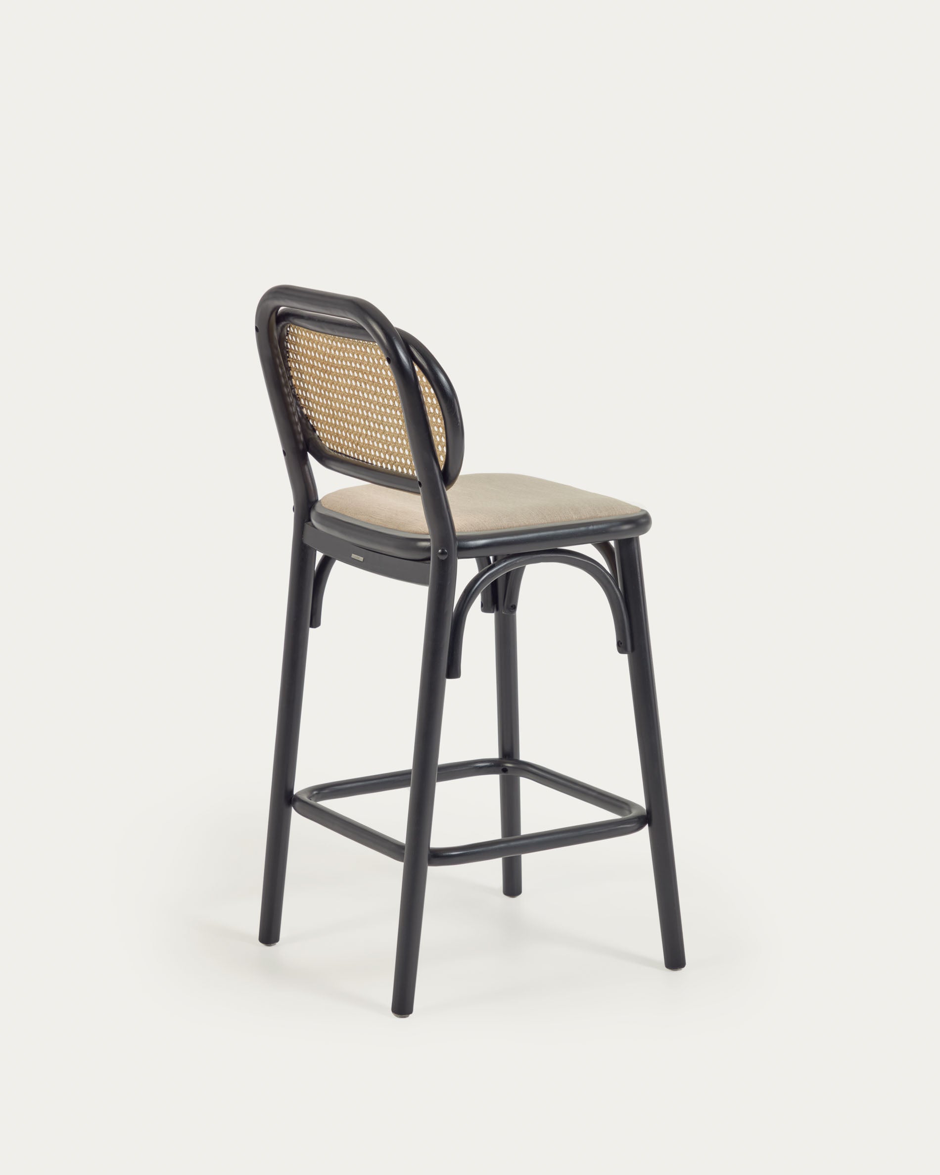Doriane 65 cm height solid elm stool black lacquer finish and upholstered seat - Product View