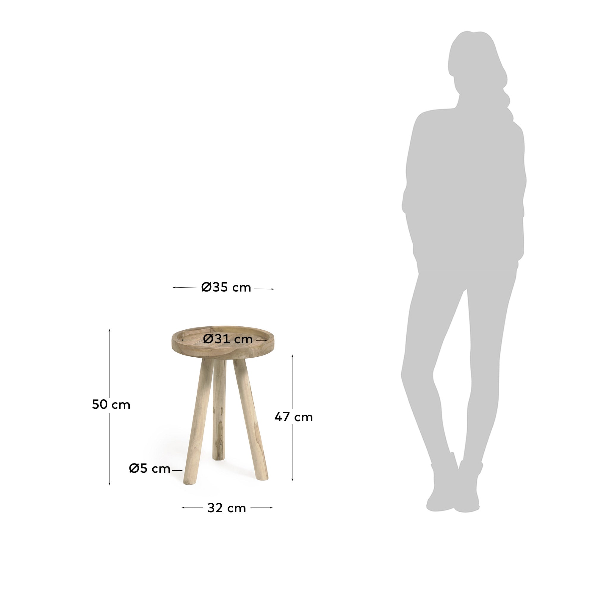 Glenda round solid teak wood side table, Ø 35 cm - Measurements