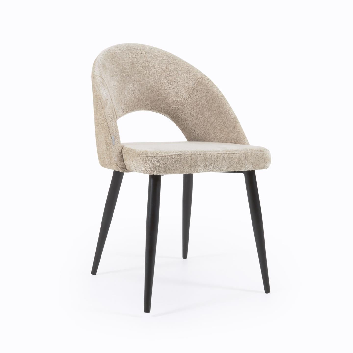 Beige chenille Mael chair with steel legs with black finish FSC 100% - Product Image