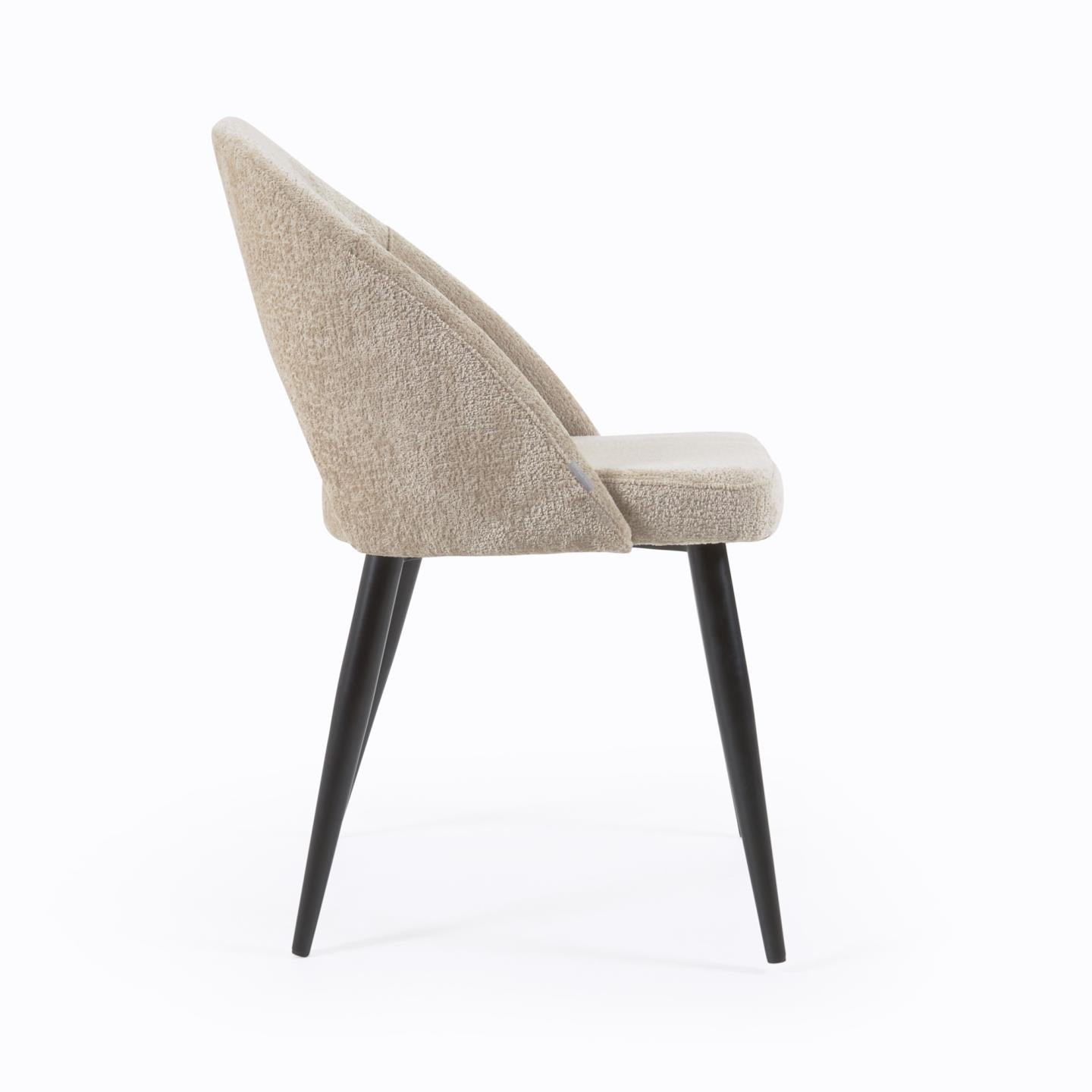 Beige chenille Mael chair with steel legs with black finish FSC 100% - Product Image