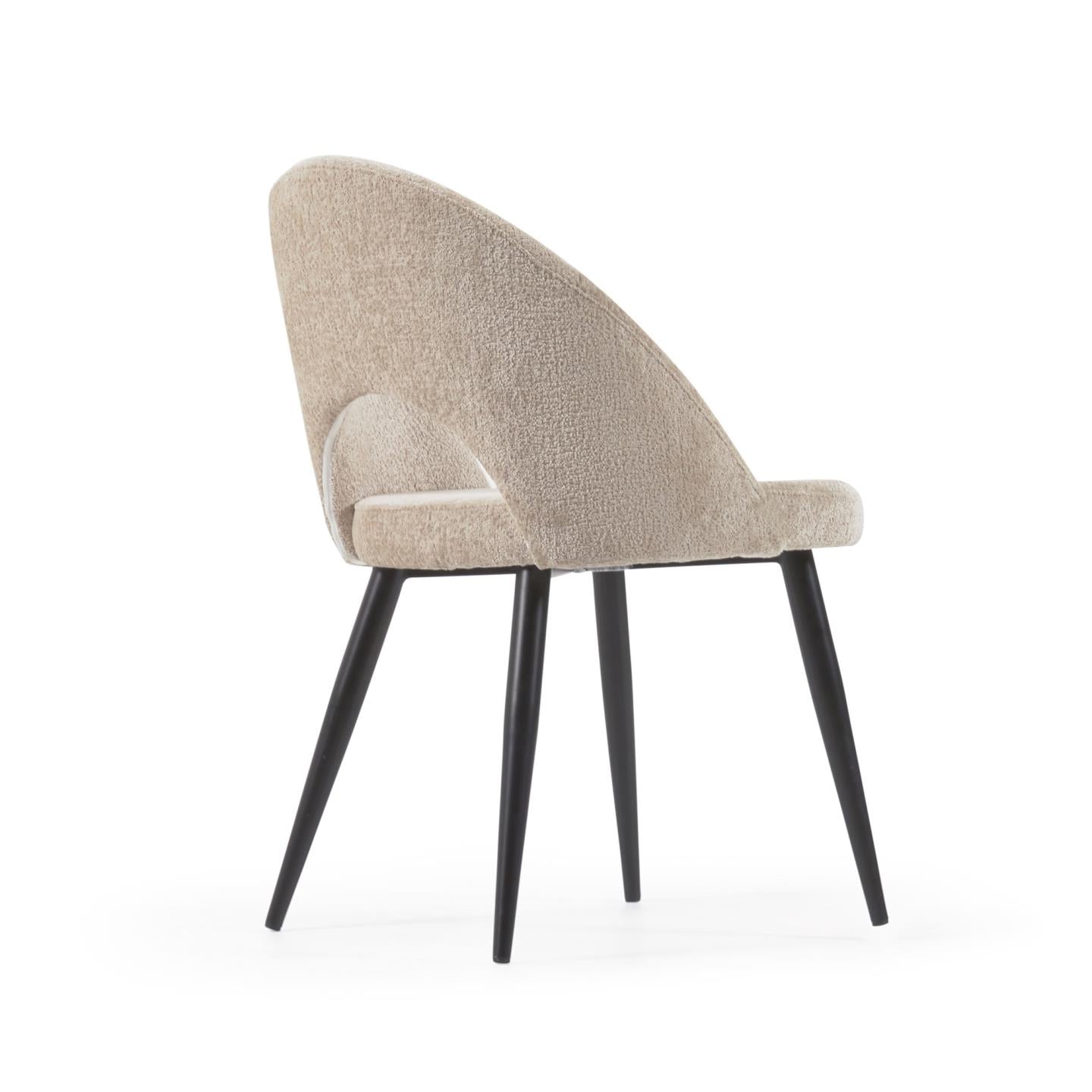 Beige chenille Mael chair with steel legs with black finish FSC 100% - Product Image