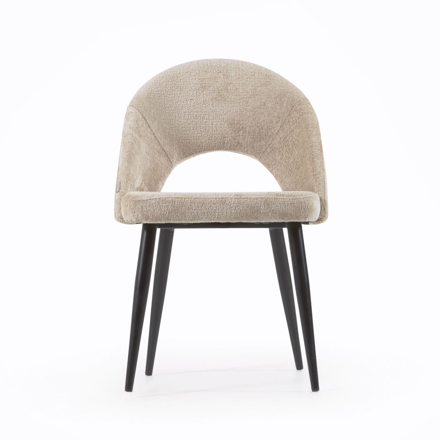 Beige chenille Mael chair with steel legs with black finish FSC 100% - Product Image