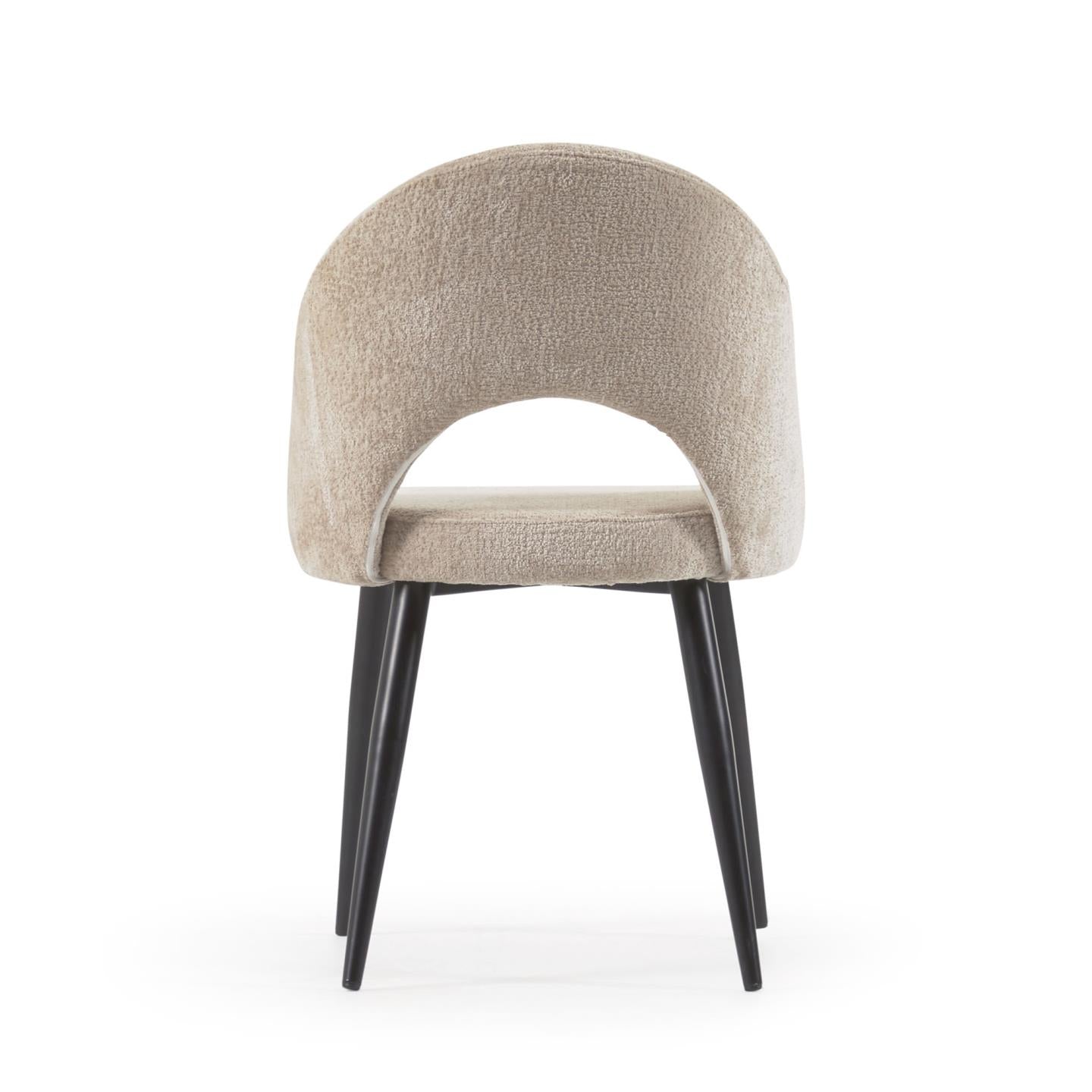 Beige chenille Mael chair with steel legs with black finish FSC 100% - Product Image