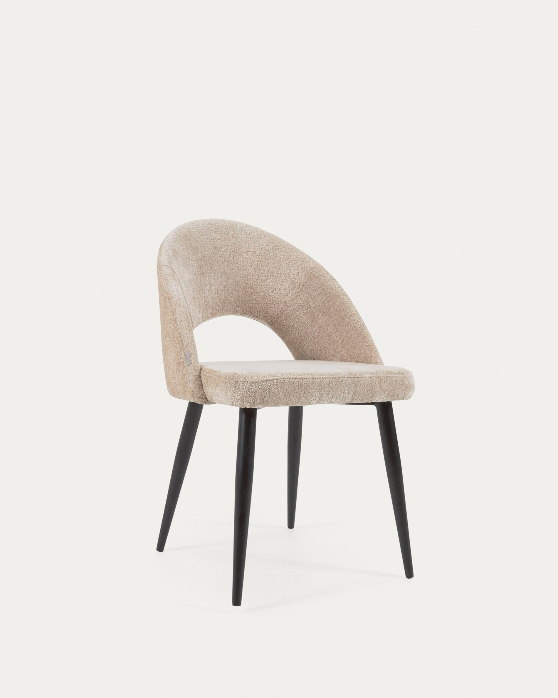 Beige chenille Mael chair with steel legs with black finish FSC 100% - Product View