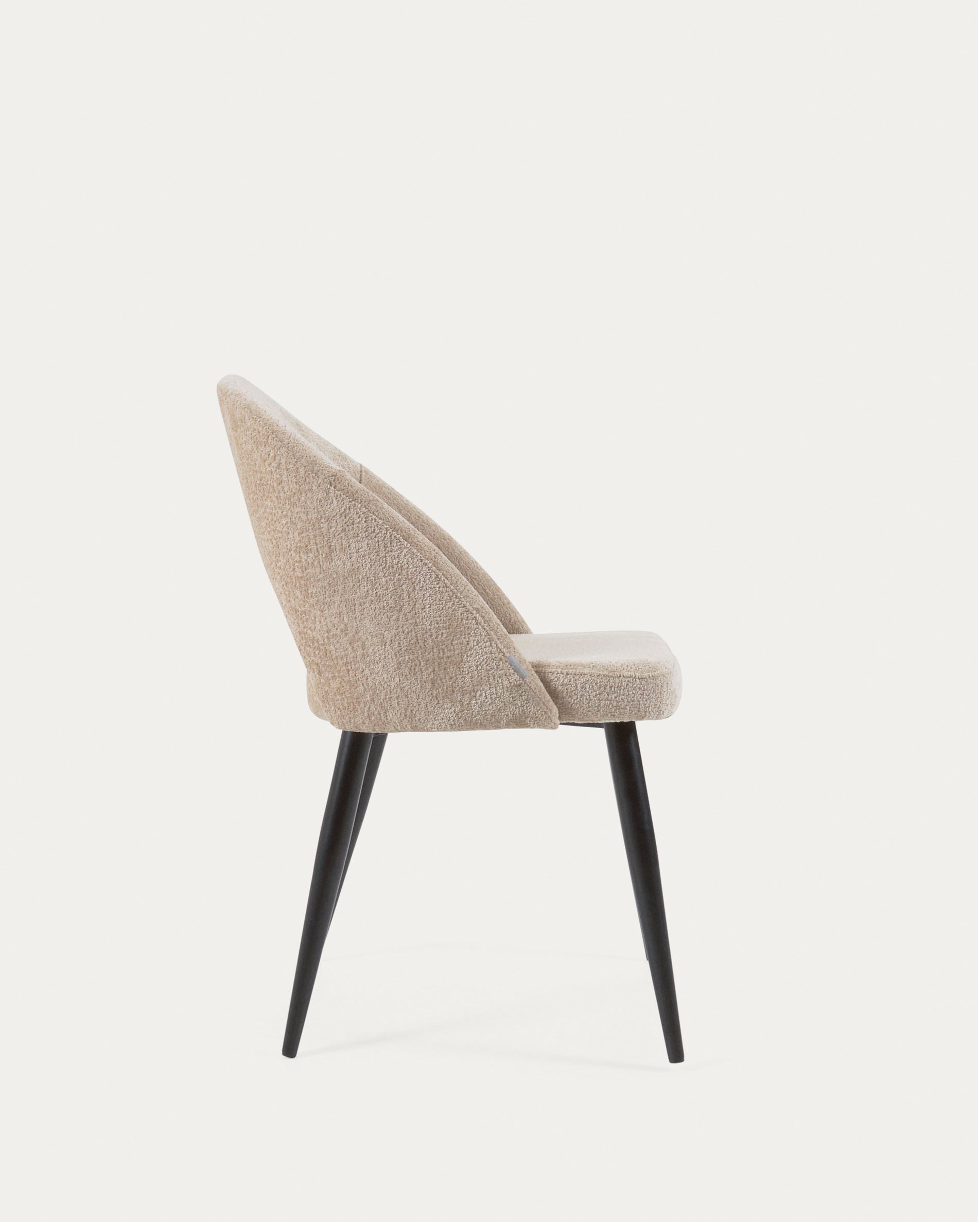 Beige chenille Mael chair with steel legs with black finish FSC 100% - Product View