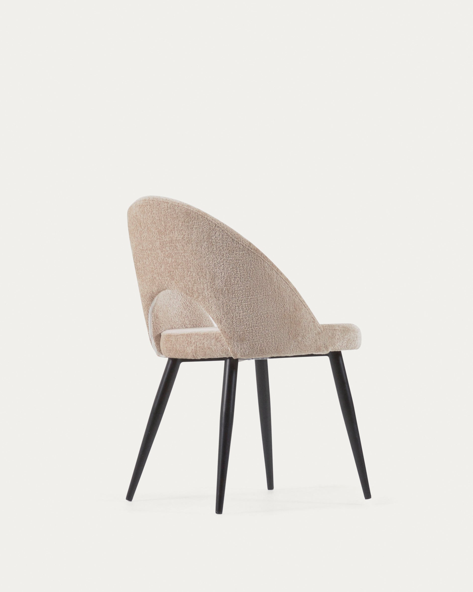 Beige chenille Mael chair with steel legs with black finish FSC 100% - Product View