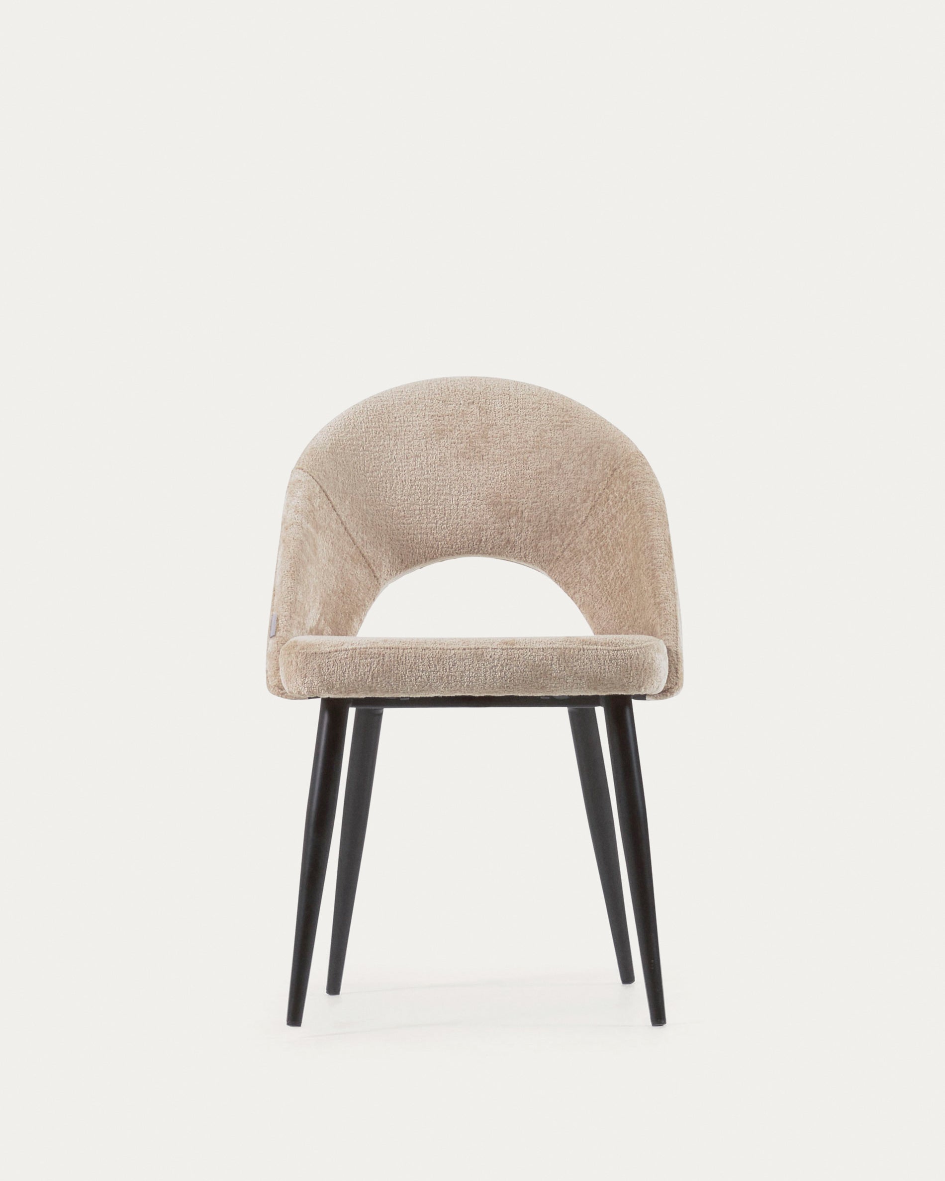 Beige chenille Mael chair with steel legs with black finish FSC 100% - Product View