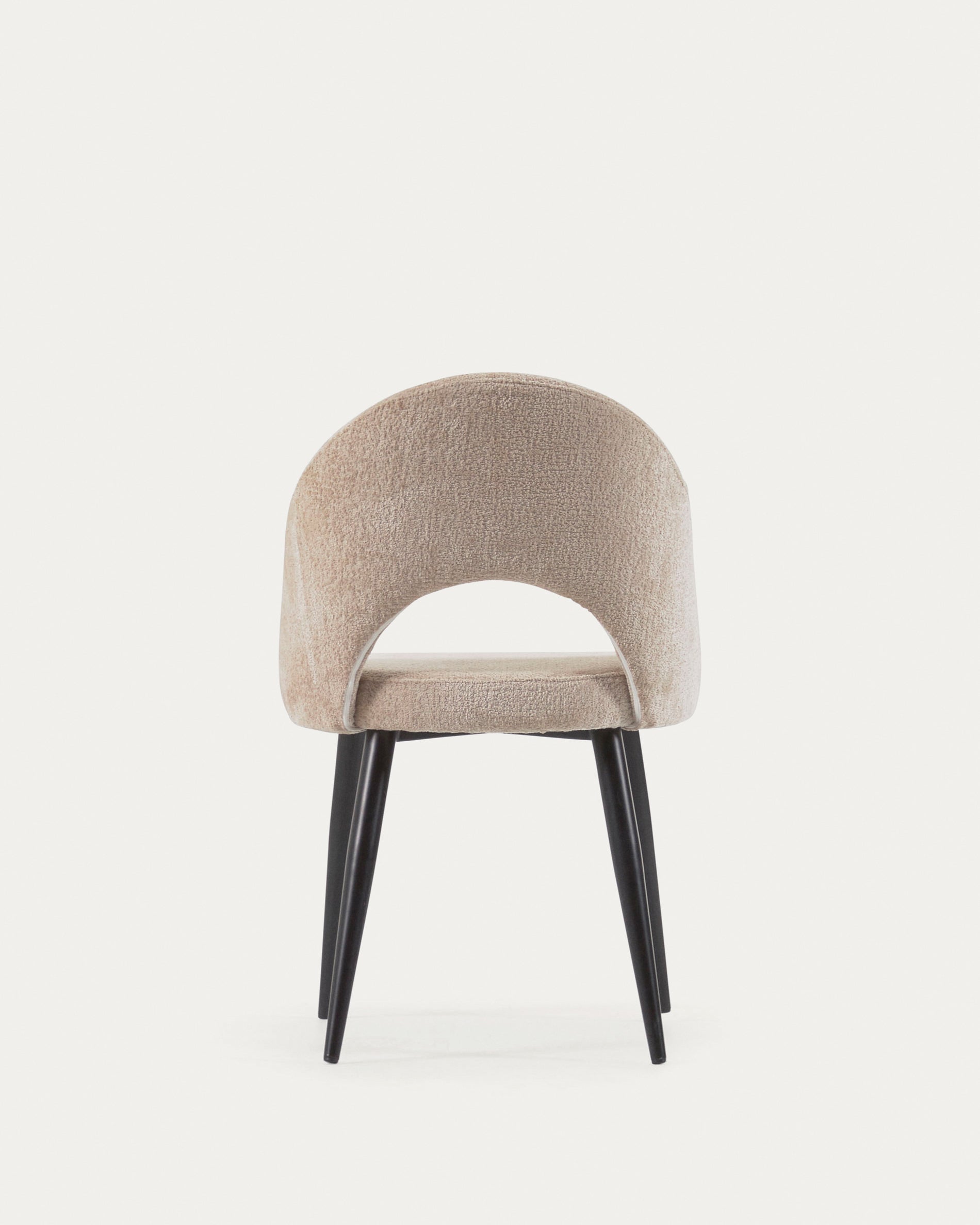 Beige chenille Mael chair with steel legs with black finish FSC 100% - Product View