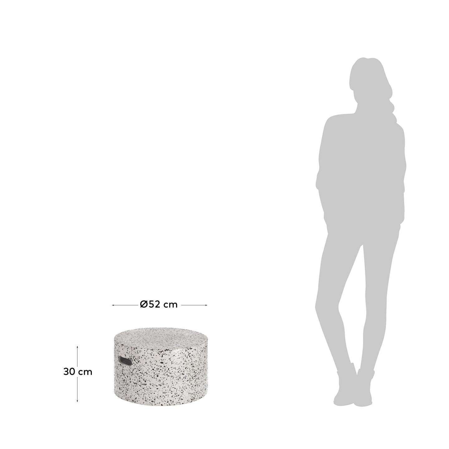 Jenell outdoor terrazzo coffee table in white, Ø 52 cm - Measurements