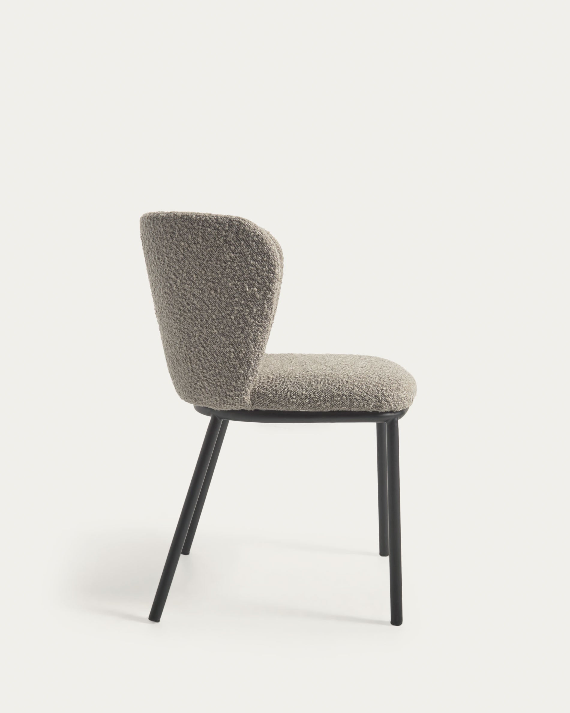 Ciselia chair with light grey bouclé and steel legs with black finish FSC Mix Credit - Product View