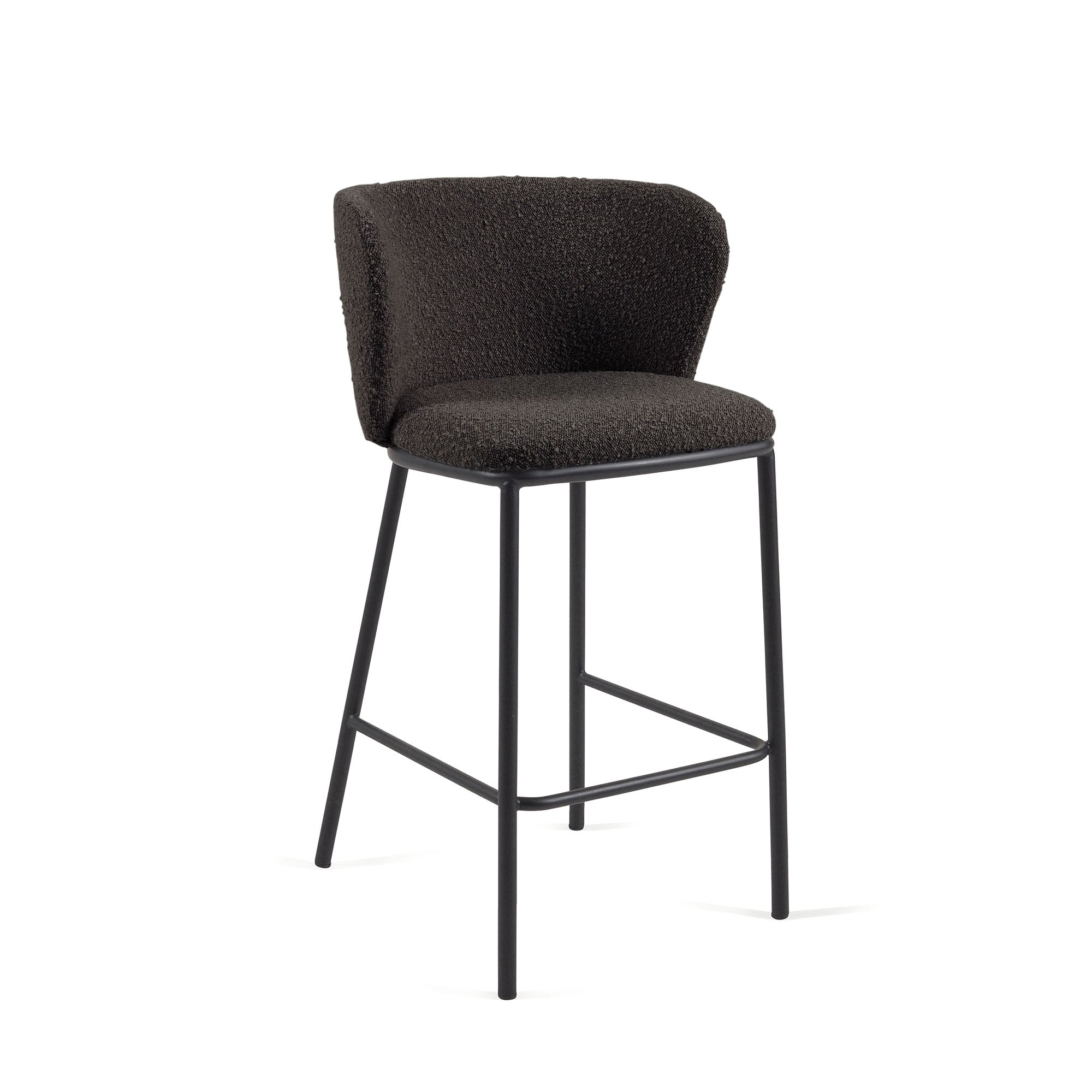 Ciselia stool with black bouclé and black steel legs, height 65 cm FSC Mix Credit - Product Image