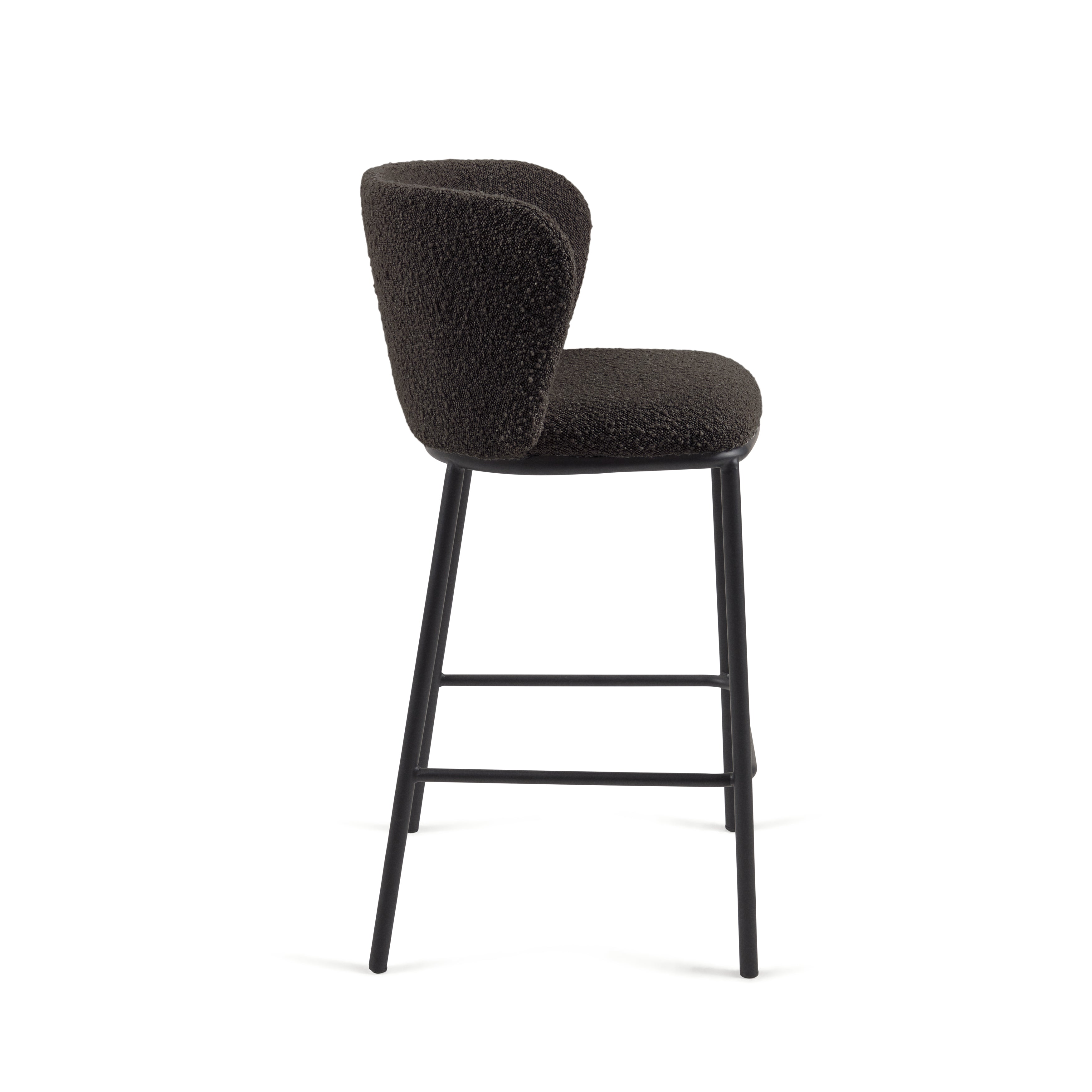 Ciselia stool with black bouclé and black steel legs, height 65 cm FSC Mix Credit - Product Image
