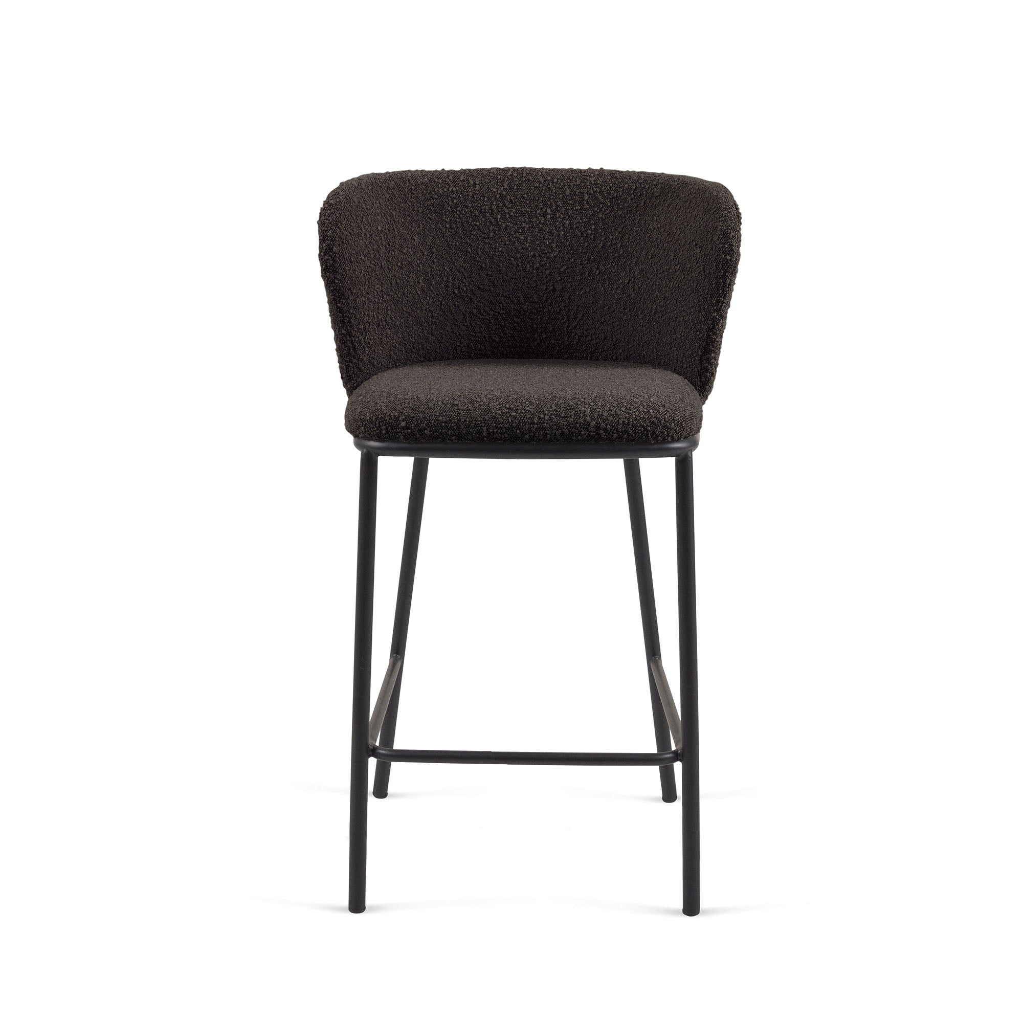 Ciselia stool with black bouclé and black steel legs, height 65 cm FSC Mix Credit - Product Image