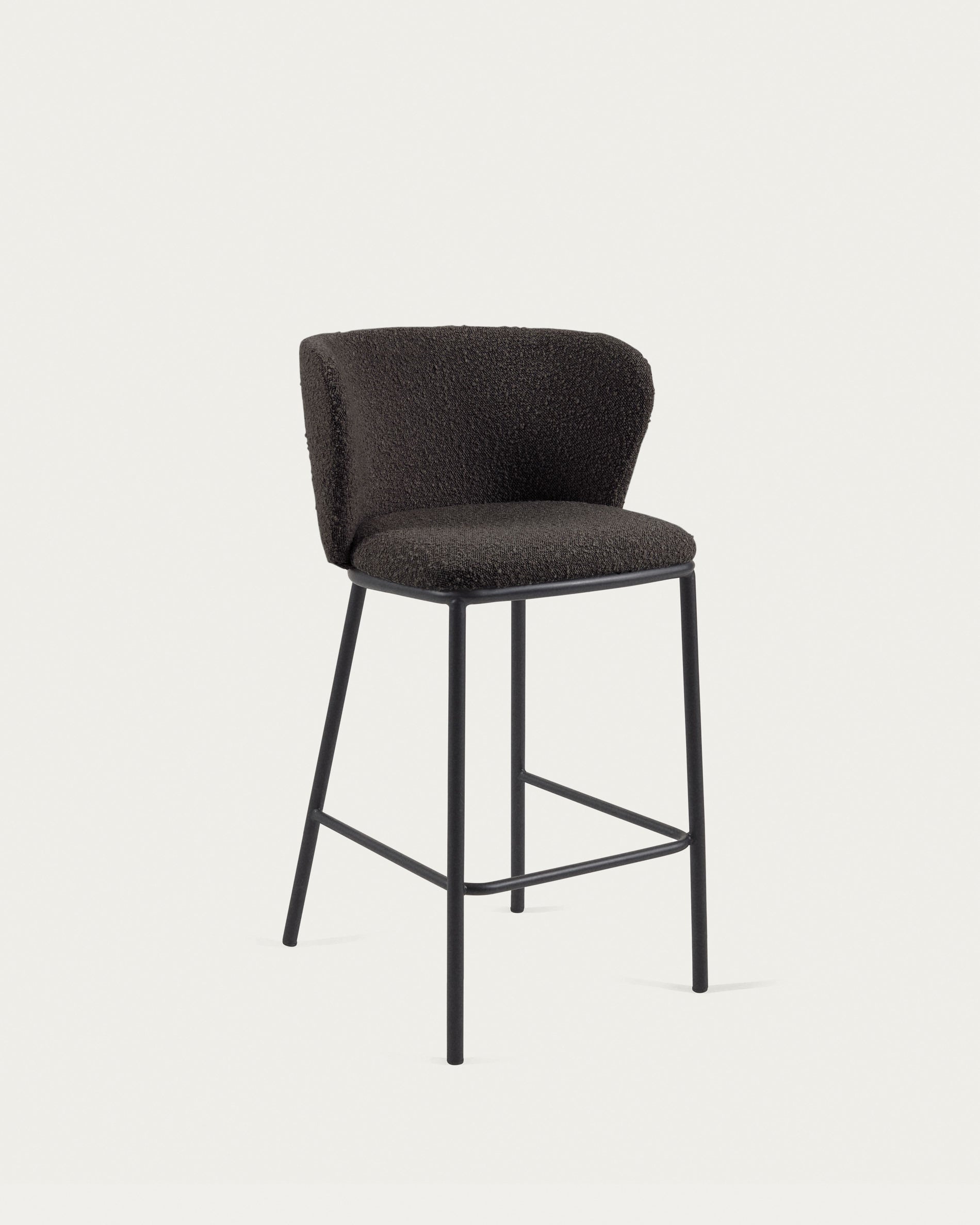 Ciselia stool with black bouclé and black steel legs, height 65 cm FSC Mix Credit - Product View