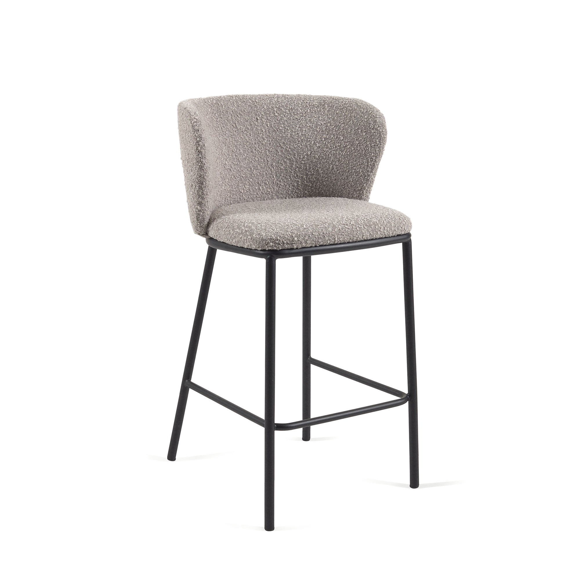 Ciselia stool with light grey bouclé and black steel legs height 65 cm FSC Mix Credit - Product Image