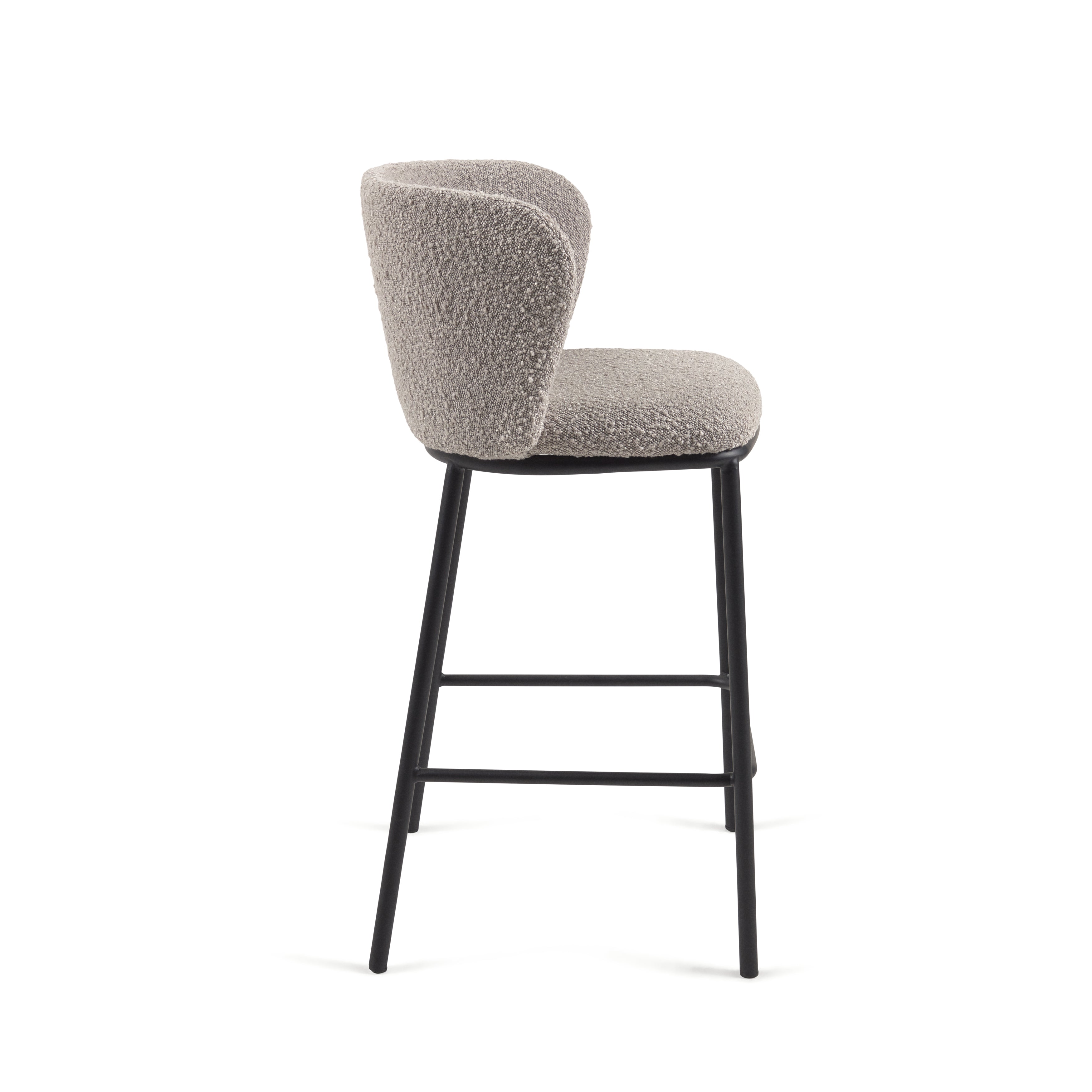 Ciselia stool with light grey bouclé and black steel legs height 65 cm FSC Mix Credit - Product Image