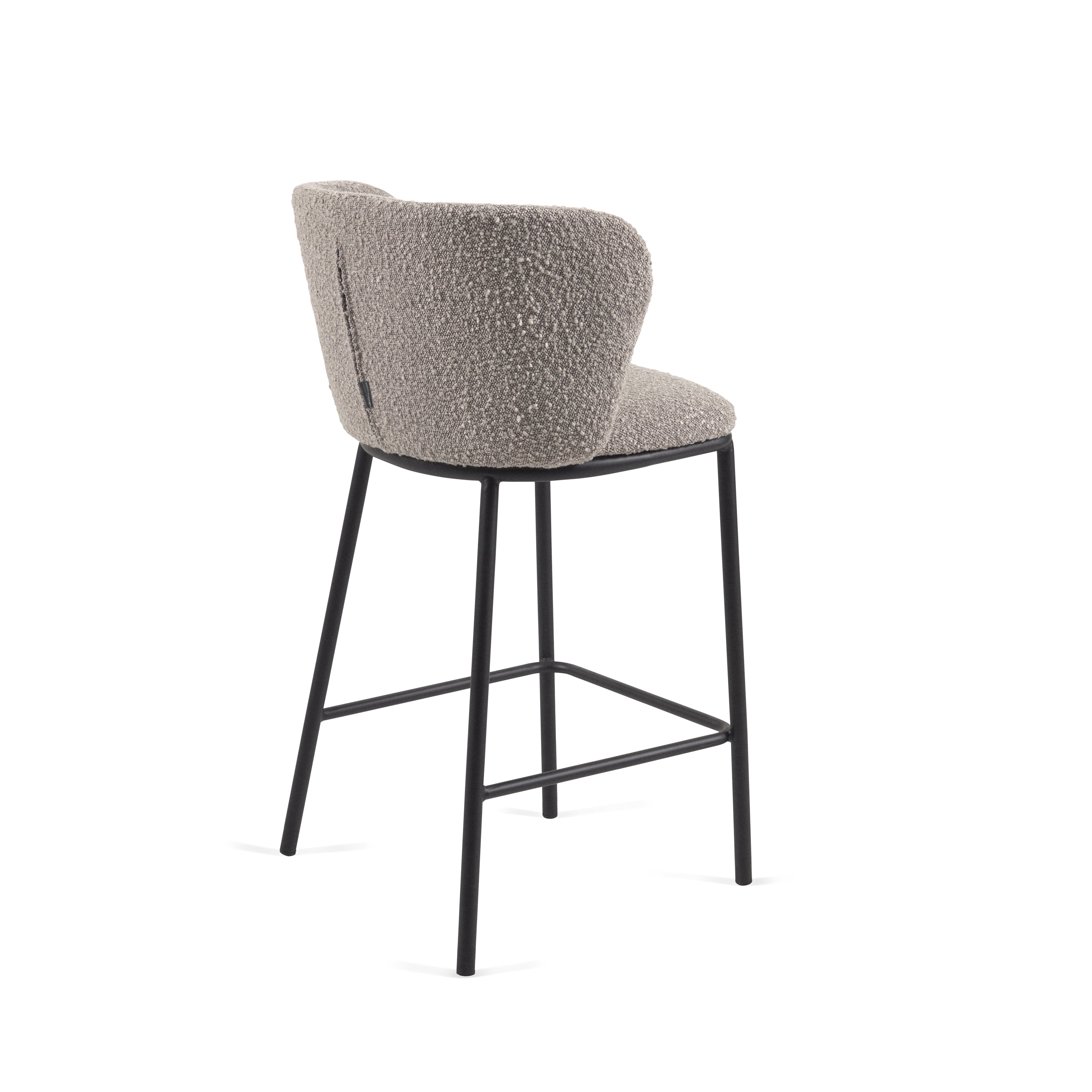 Ciselia stool with light grey bouclé and black steel legs height 65 cm FSC Mix Credit - Product Image