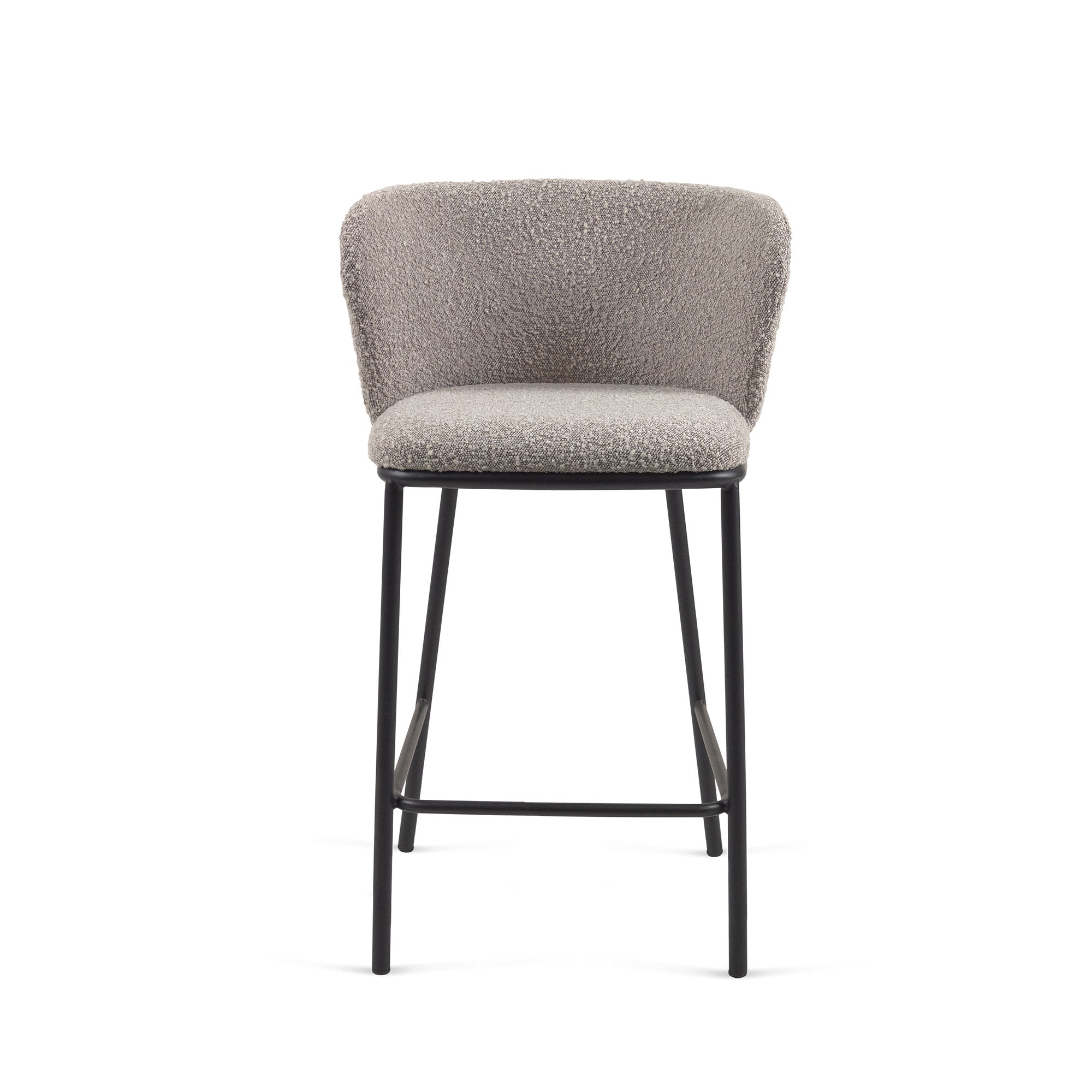 Ciselia stool with light grey bouclé and black steel legs height 65 cm FSC Mix Credit - Product Image
