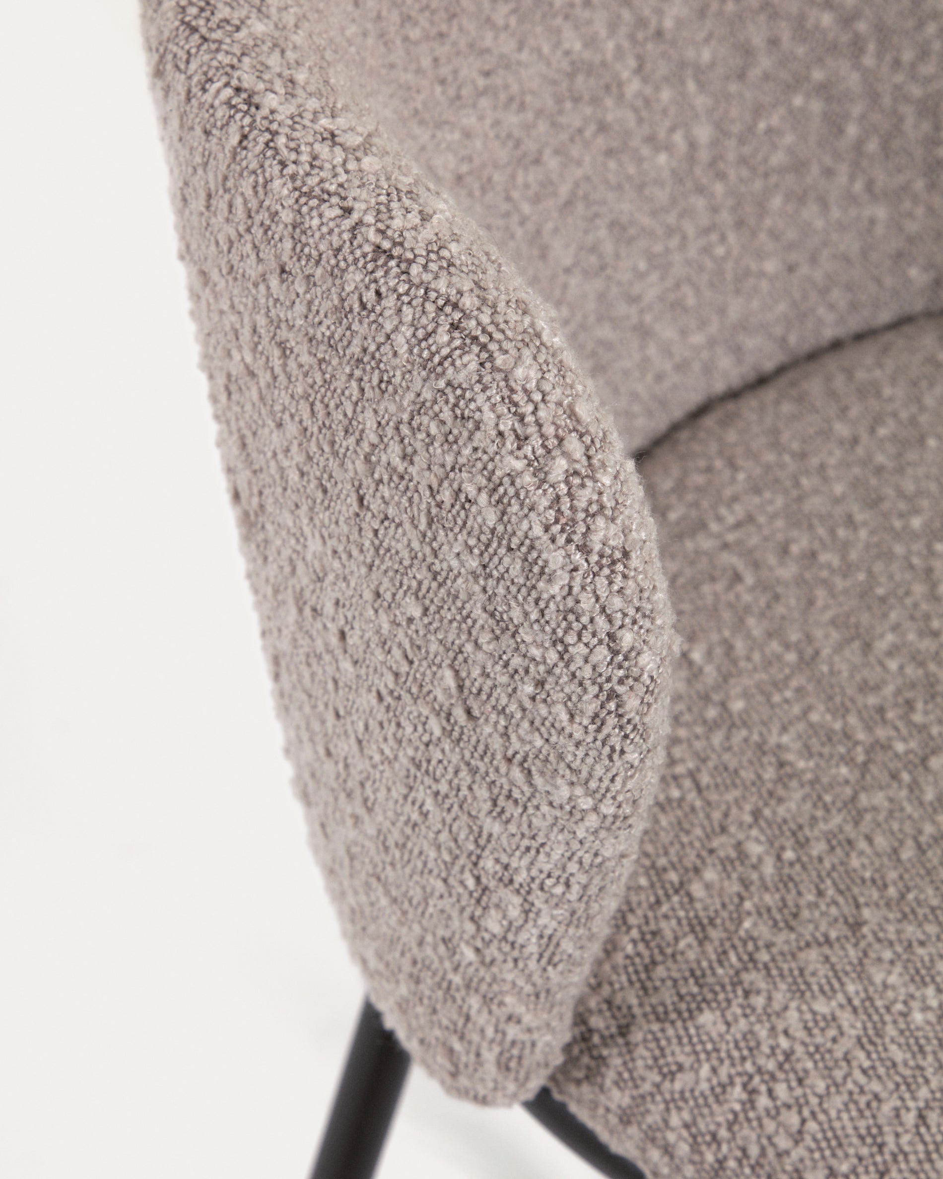 Ciselia stool with light grey bouclé and black steel legs height 65 cm FSC Mix Credit - Detail