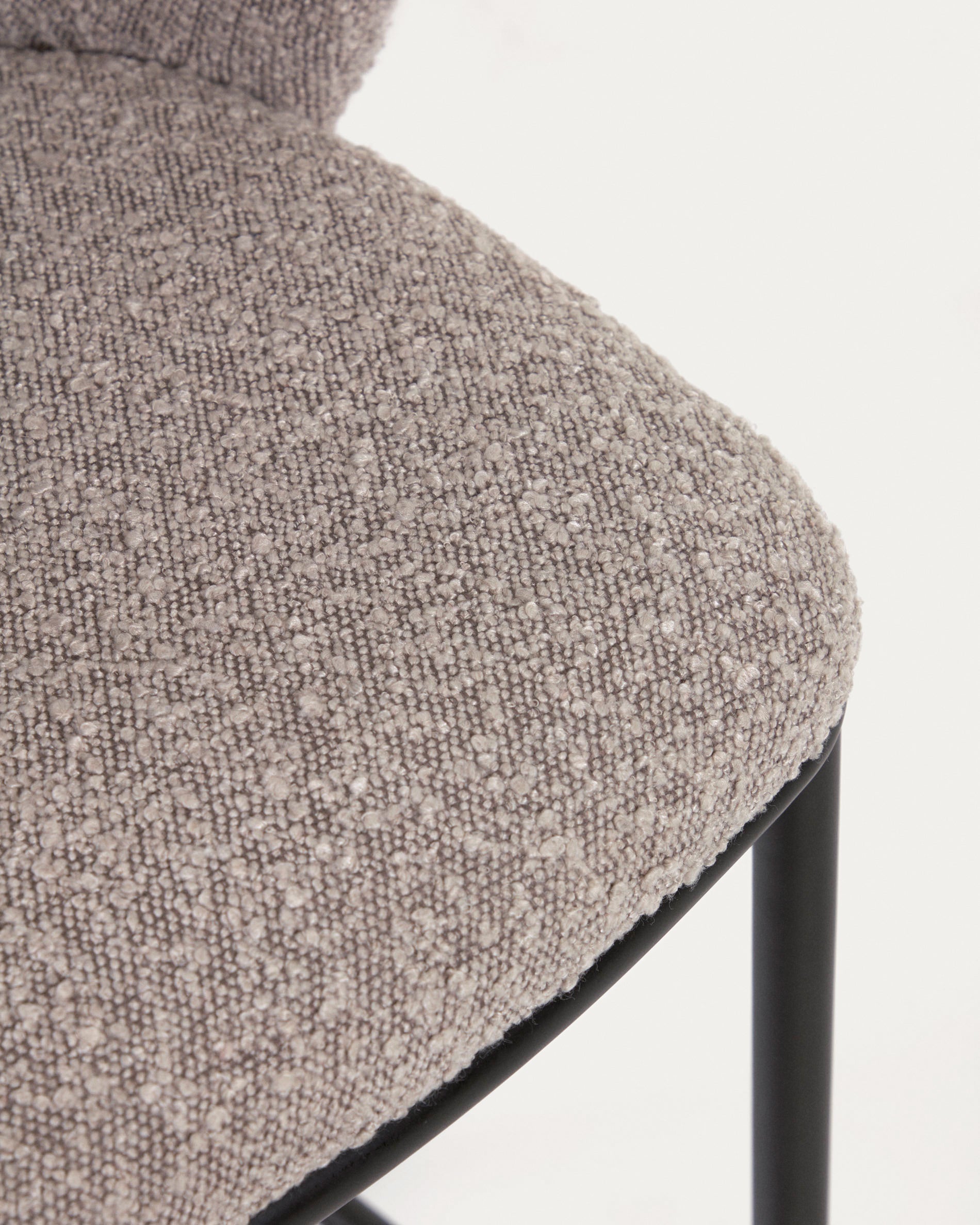 Ciselia stool with light grey bouclé and black steel legs height 65 cm FSC Mix Credit - Detail