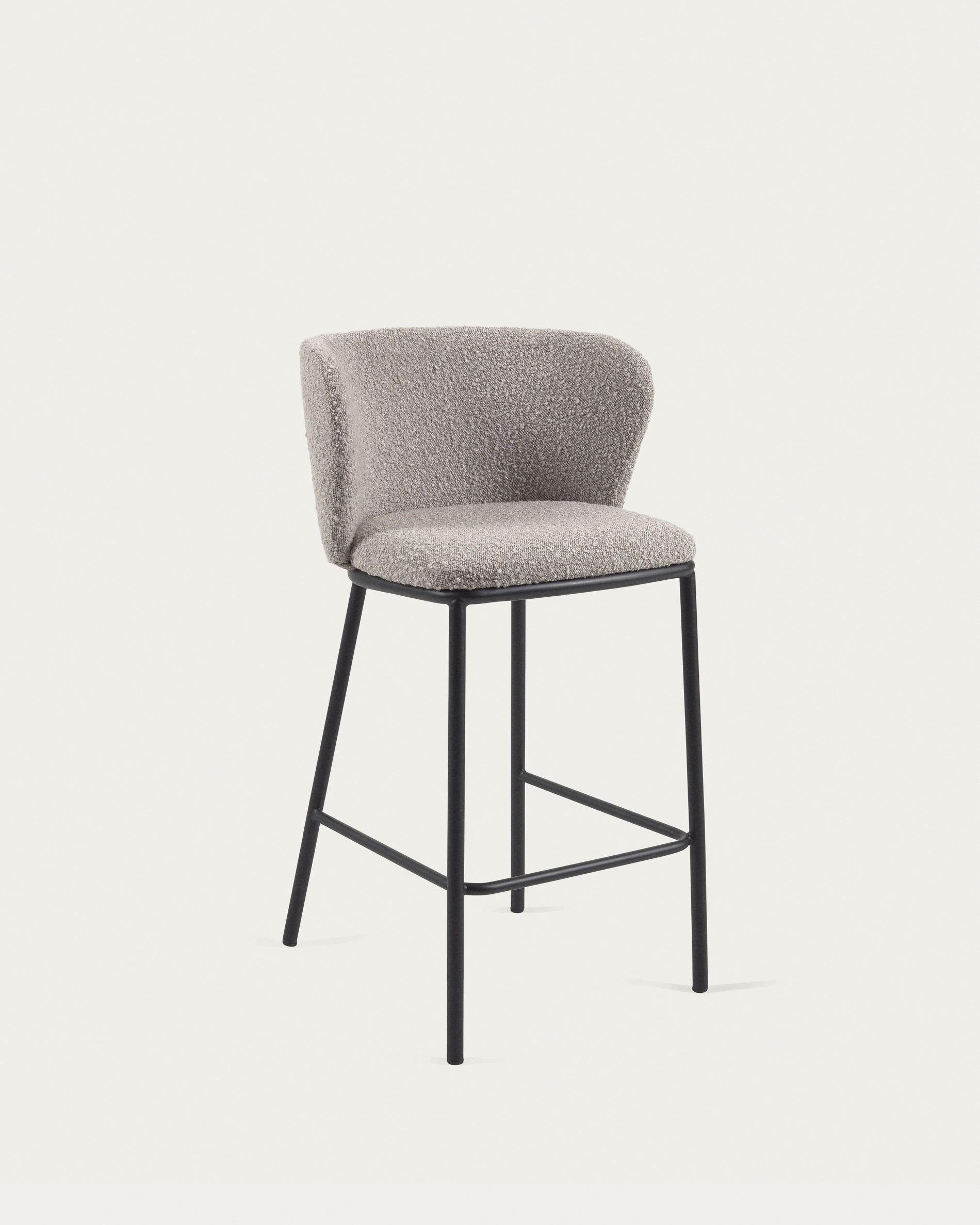 Ciselia stool with light grey bouclé and black steel legs height 65 cm FSC Mix Credit - Product View