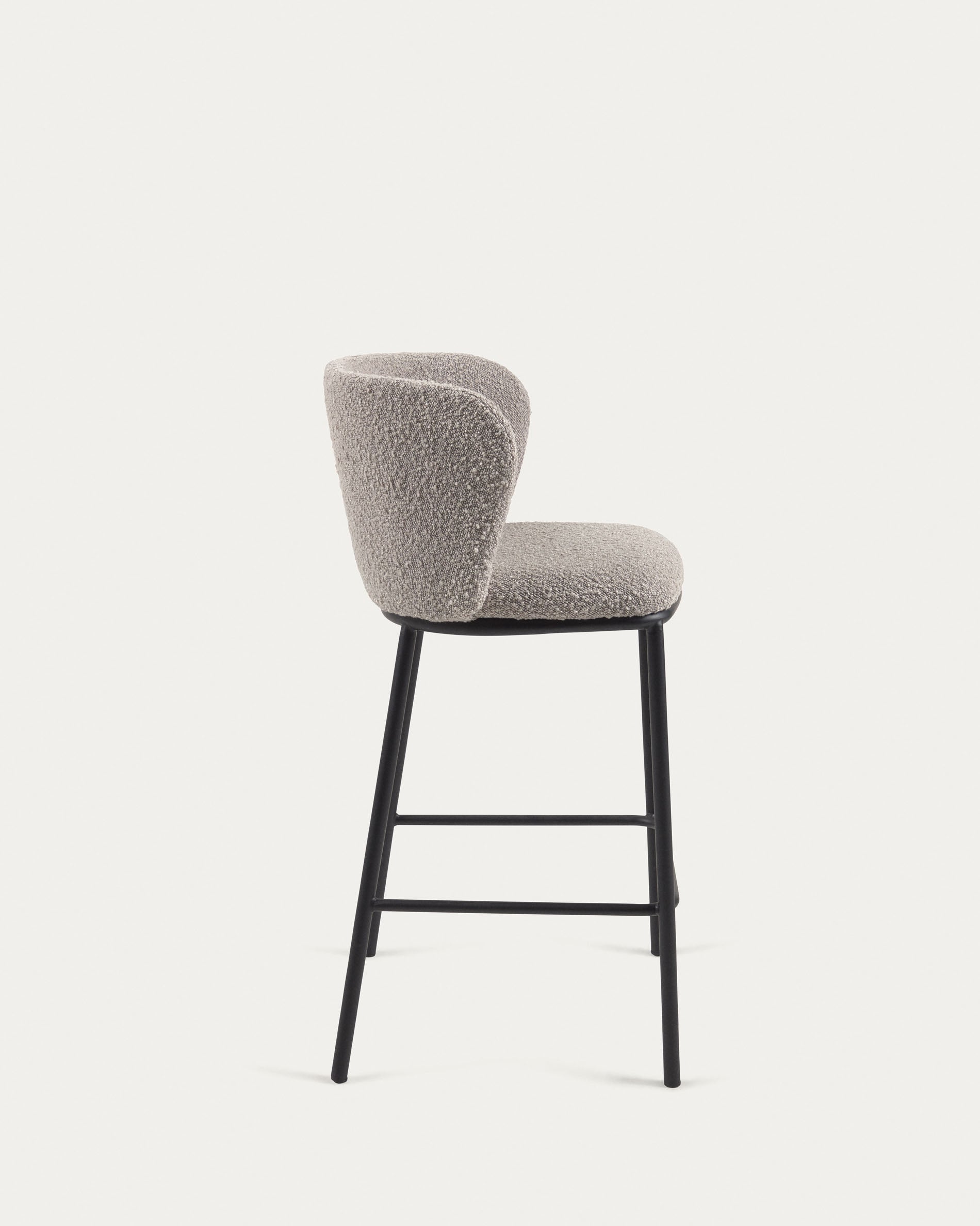 Ciselia stool with light grey bouclé and black steel legs height 65 cm FSC Mix Credit - Product View