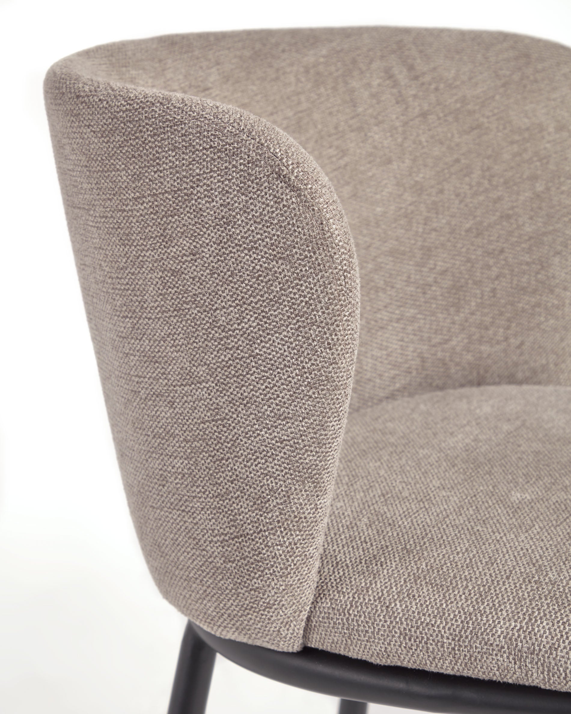 Ciselia stool in brown chenille with steel legs in black, 65 cm height FSC Mix Credit - Detail