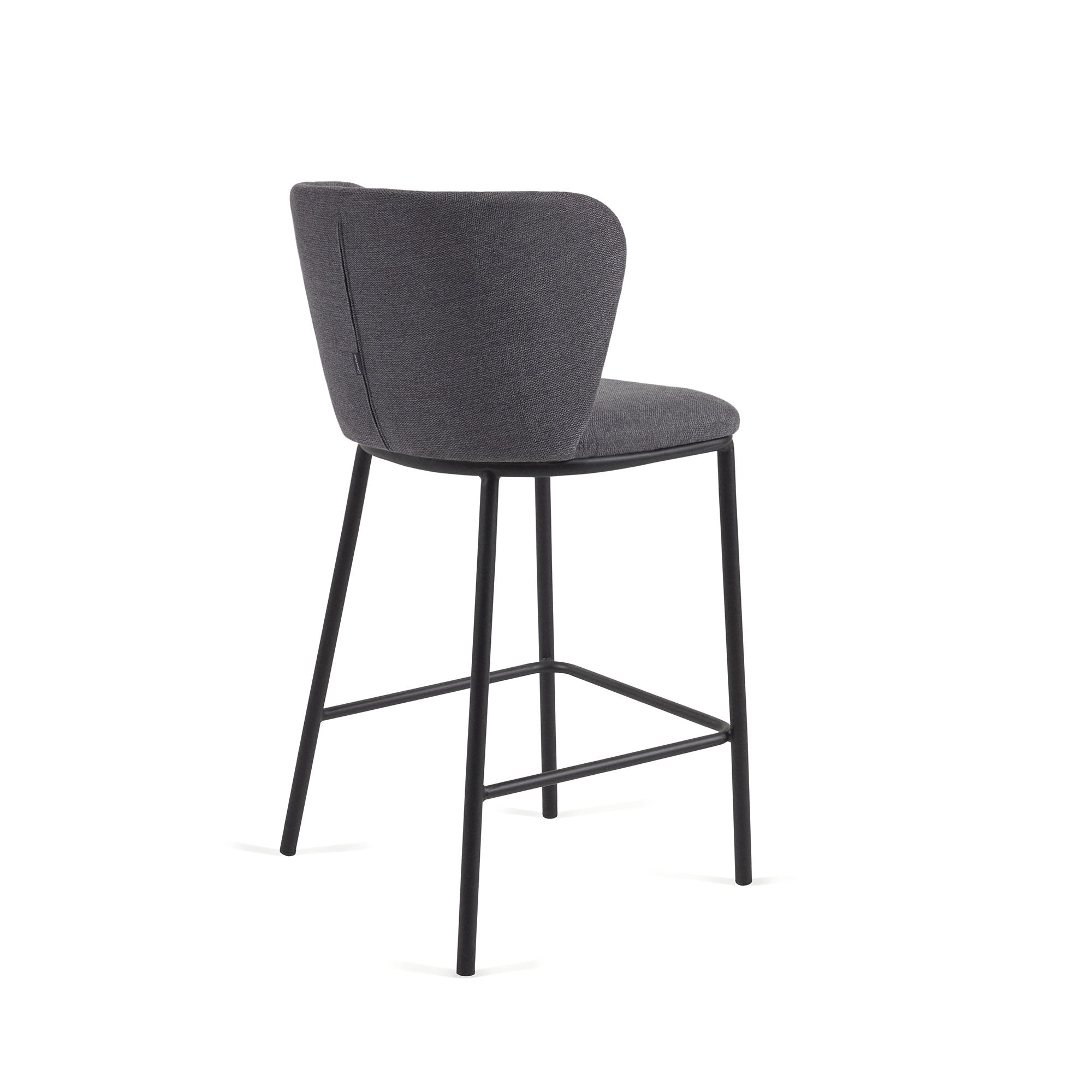 Ciselia stool in dark grey chenille with steel legs in black 65 cm height FSC Mix Credit - Product Image