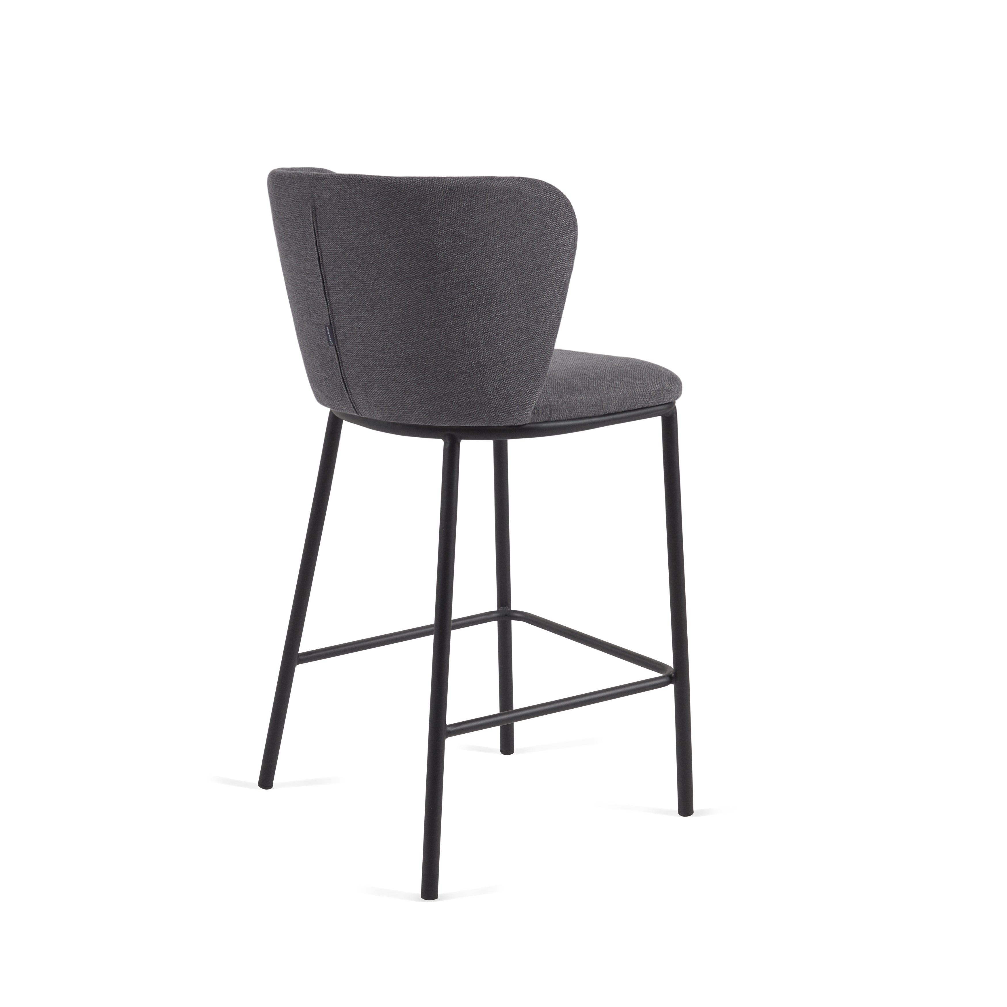 Ciselia stool in dark grey chenille with steel legs in black 65 cm height FSC Mix Credit - Product Image