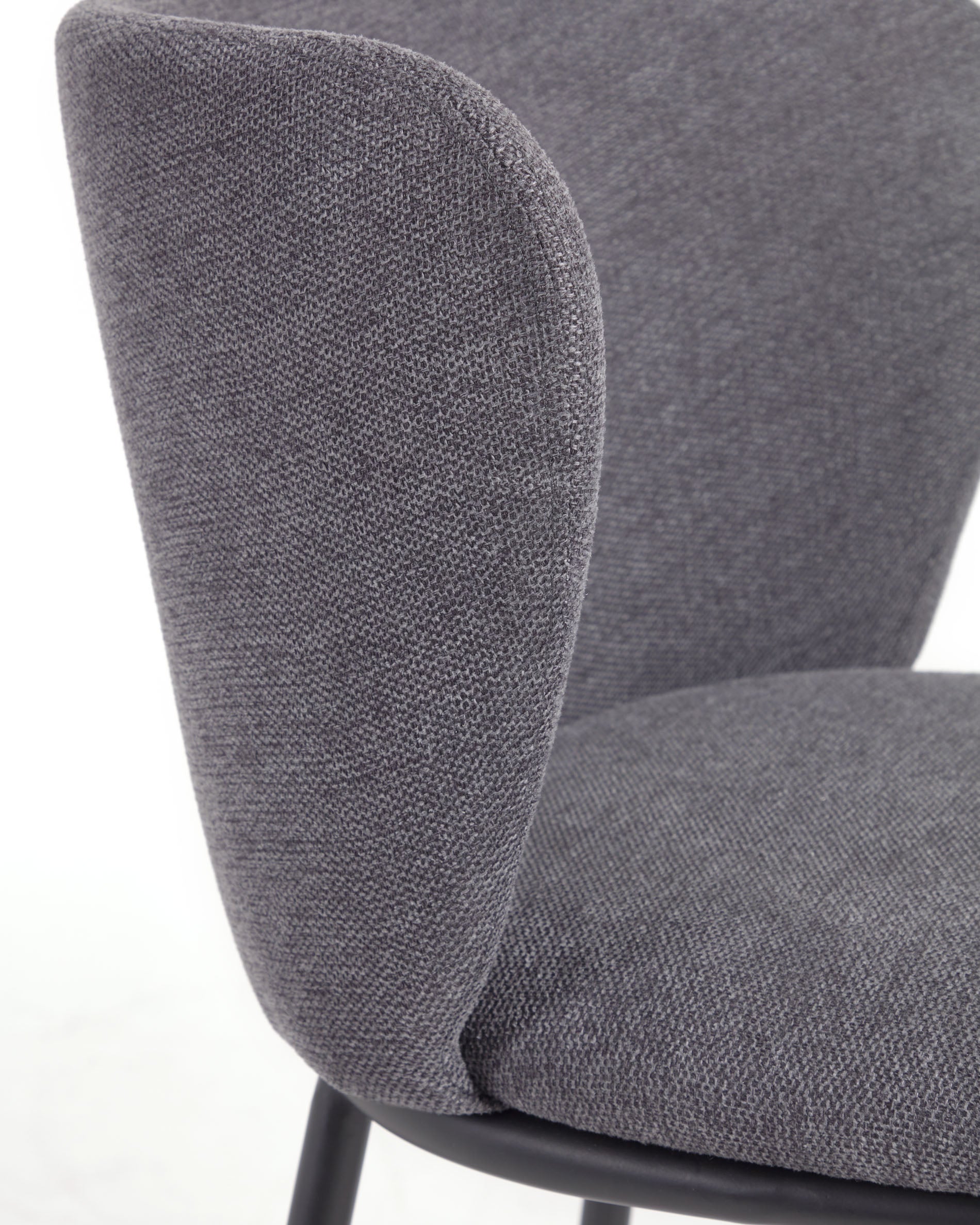 Ciselia stool in dark grey chenille with steel legs in black 65 cm height FSC Mix Credit - Detail