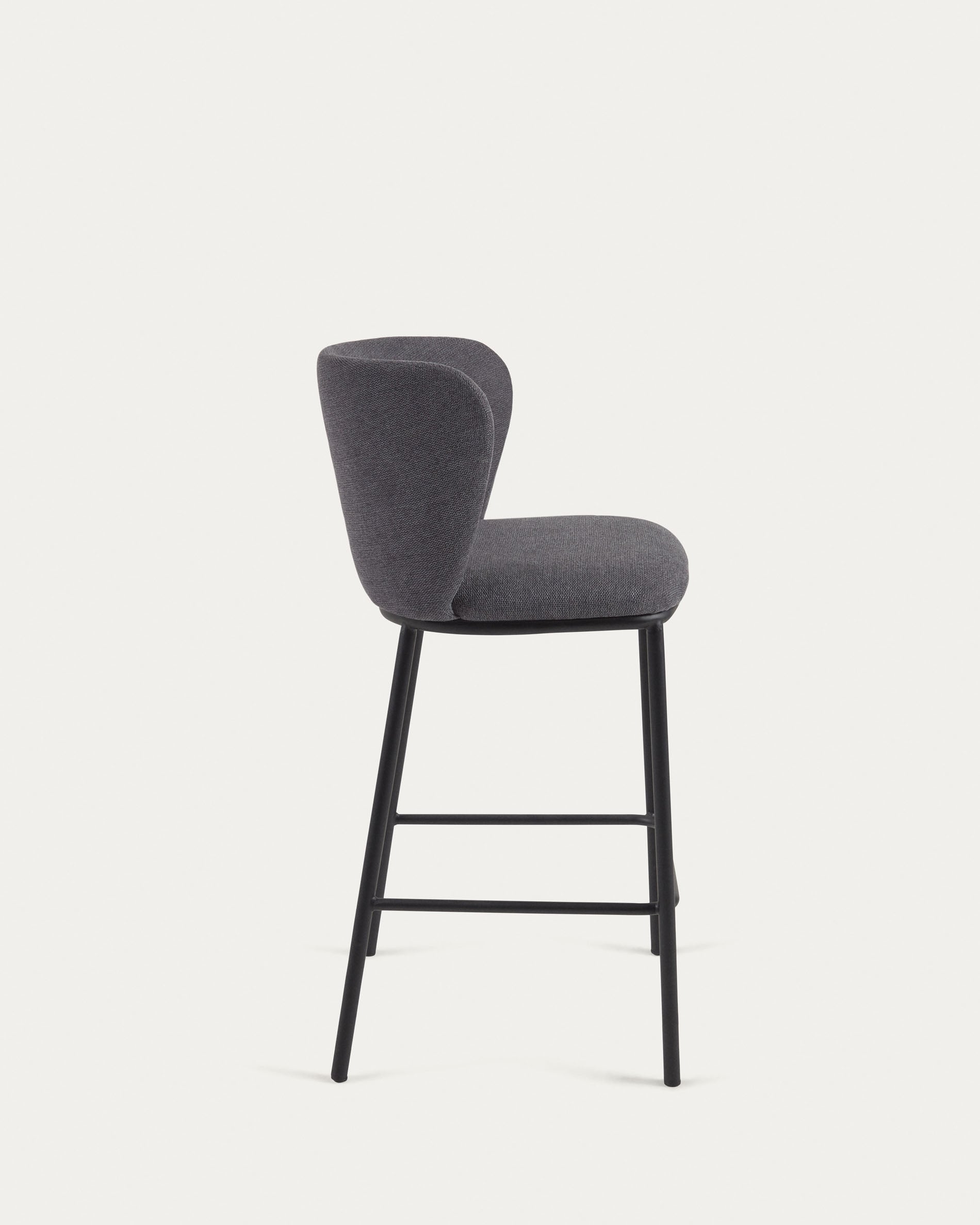 Ciselia stool in dark grey chenille with steel legs in black 65 cm height FSC Mix Credit - Product View