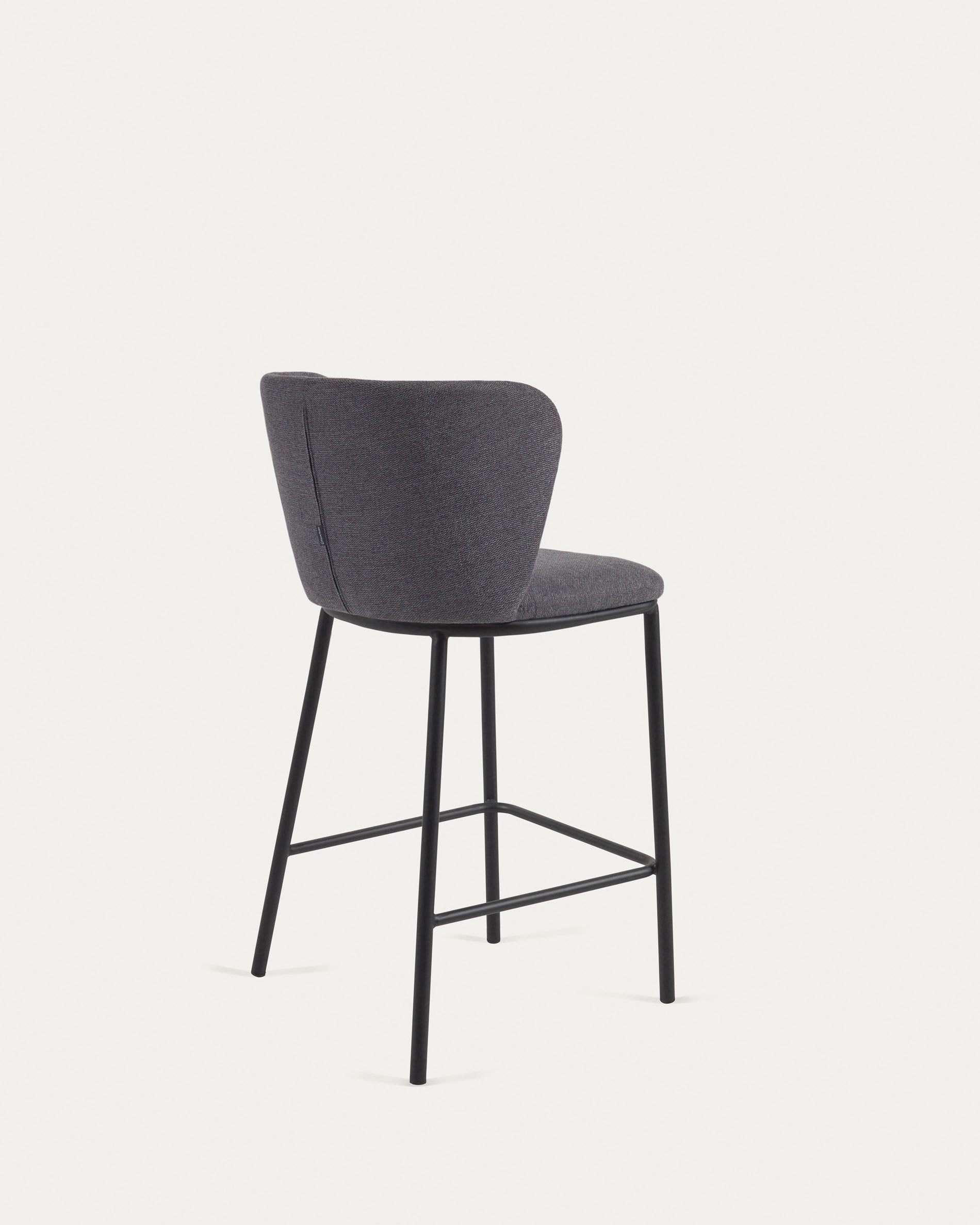 Ciselia stool in dark grey chenille with steel legs in black 65 cm height FSC Mix Credit - Product View