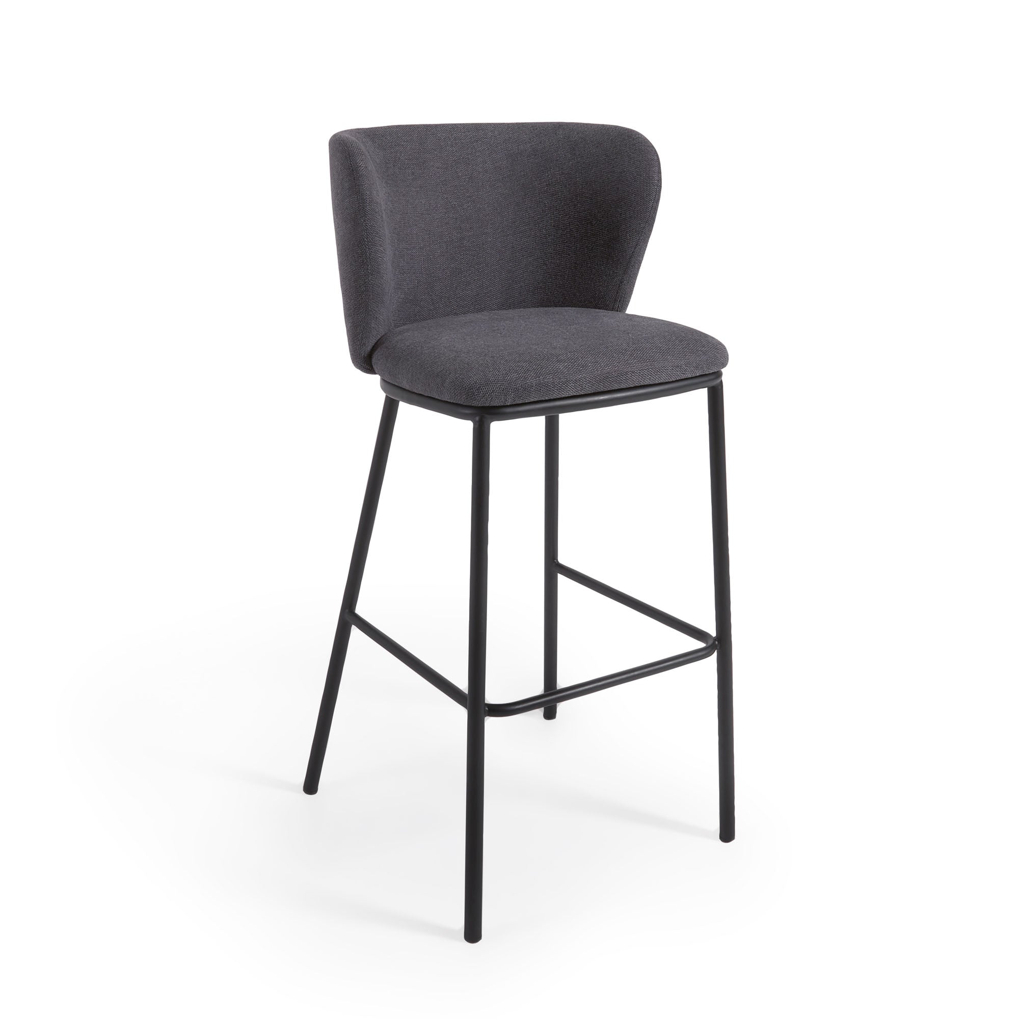 Ciselia stool in dark grey chenille and black steel legs 75 cm FSC Mix Credit - Product Image