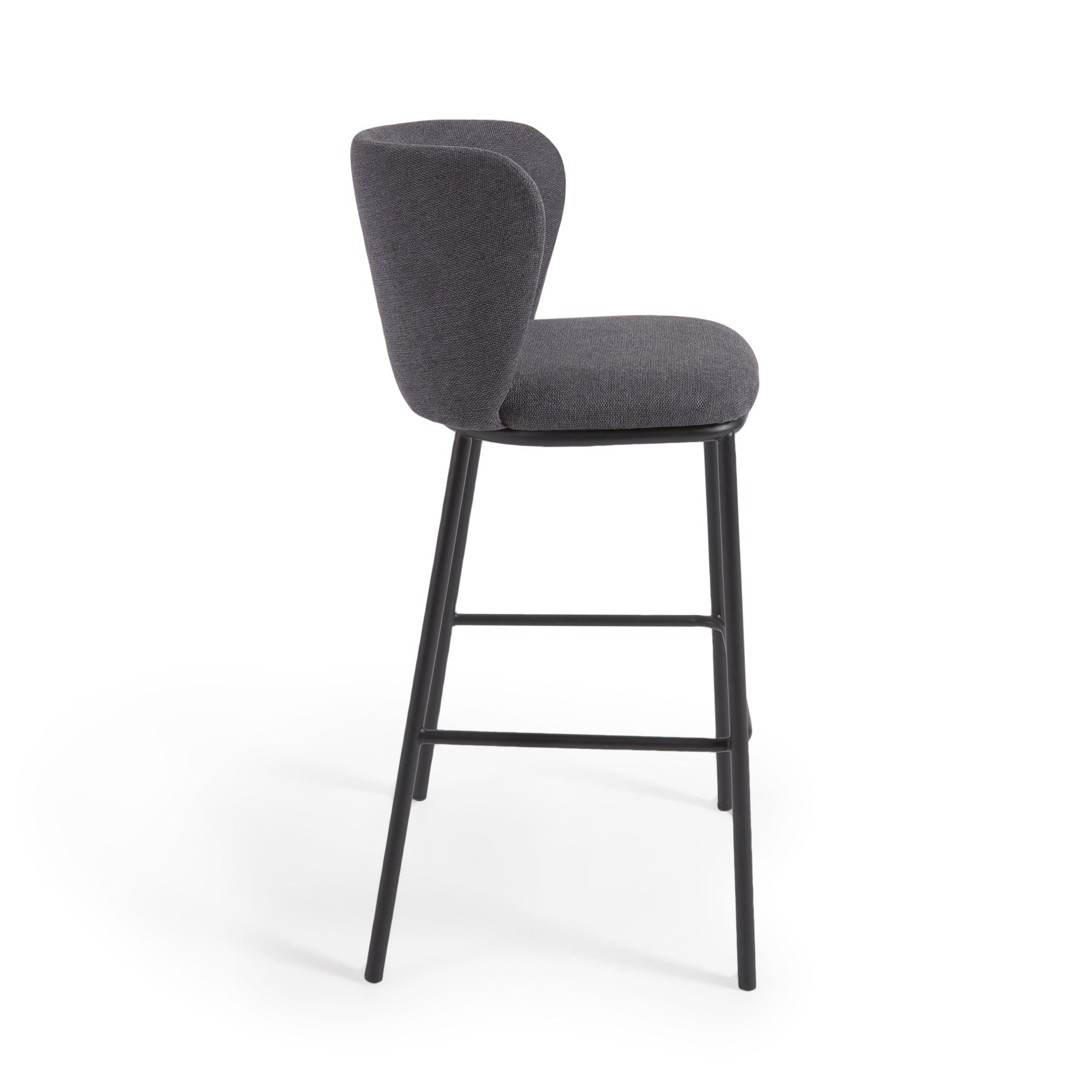 Ciselia stool in dark grey chenille and black steel legs 75 cm FSC Mix Credit - Product Image