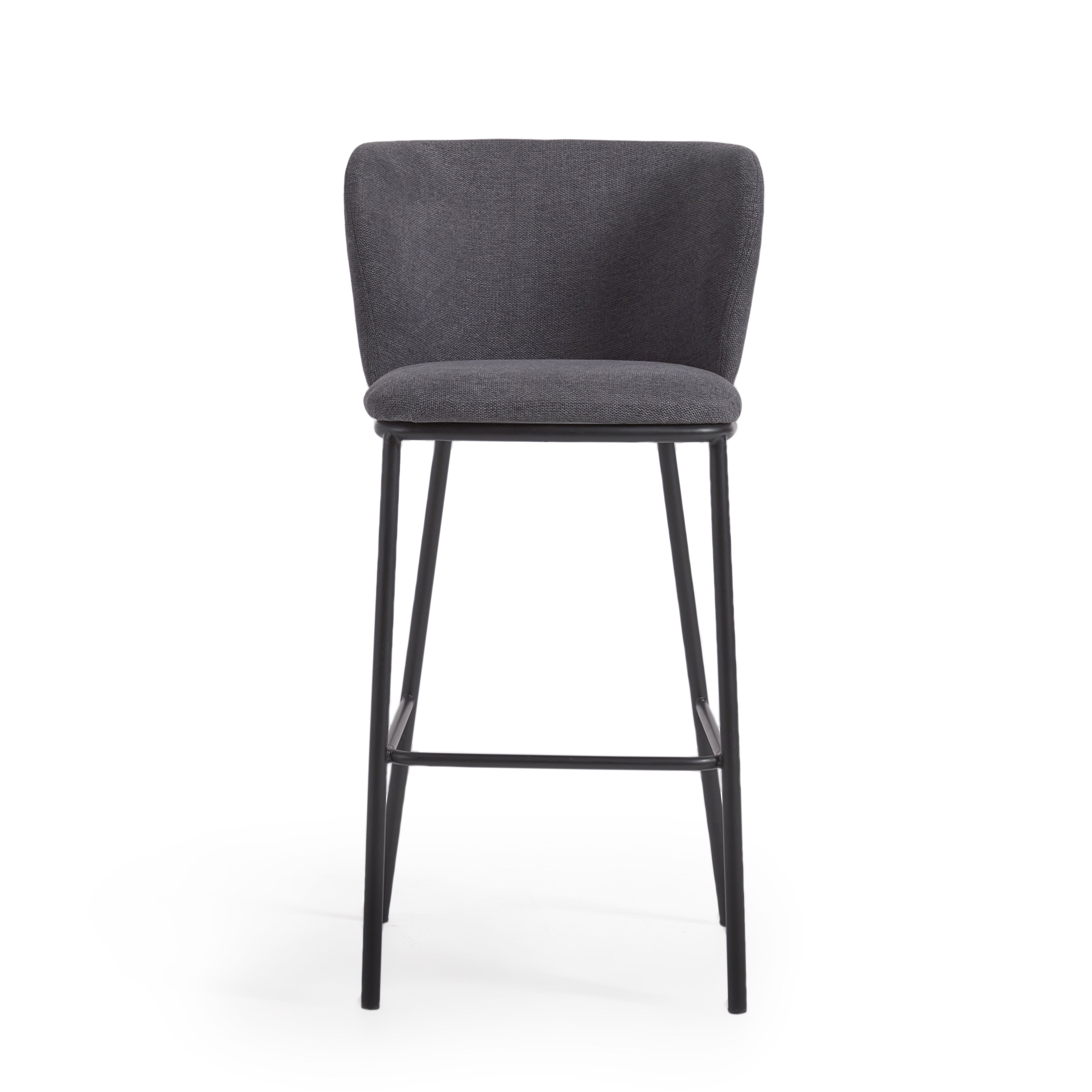 Ciselia stool in dark grey chenille and black steel legs 75 cm FSC Mix Credit - Product Image