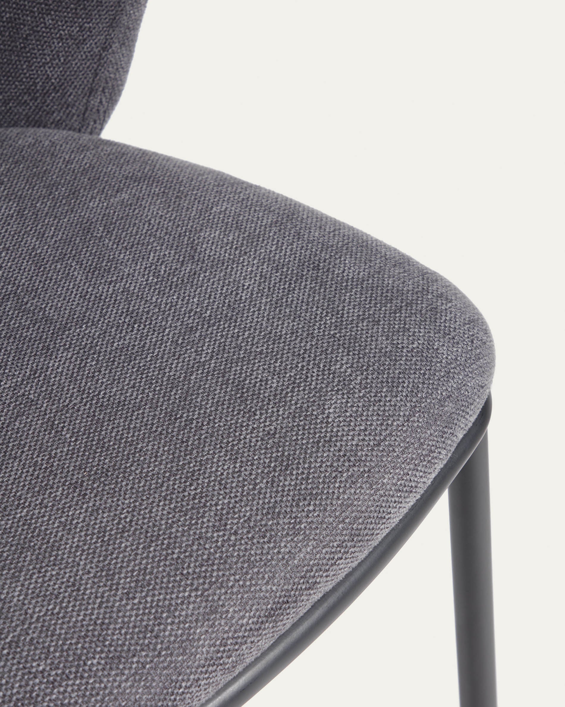 Ciselia stool in dark grey chenille and black steel legs 75 cm FSC Mix Credit - Detail