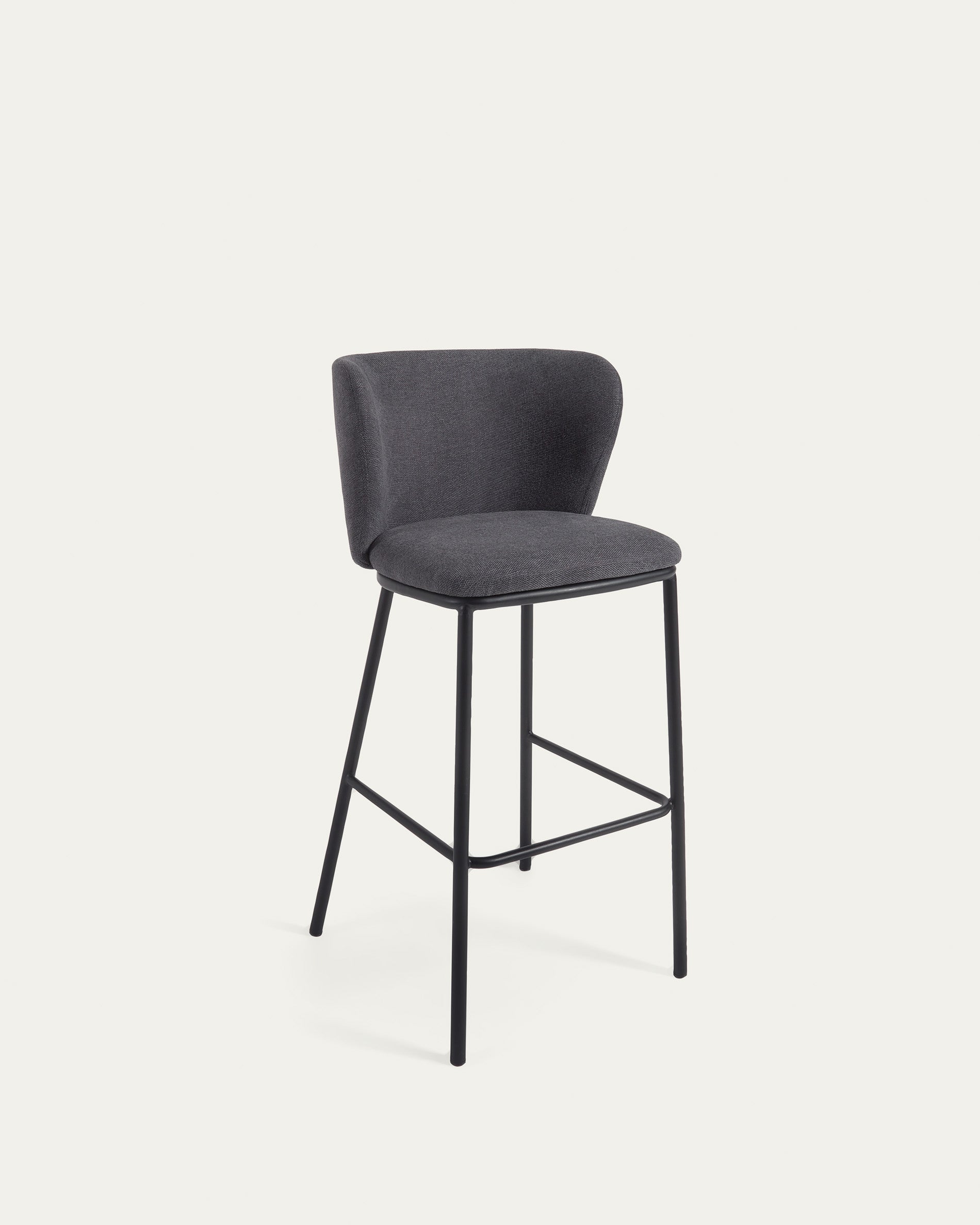 Ciselia stool in dark grey chenille and black steel legs 75 cm FSC Mix Credit - Product View
