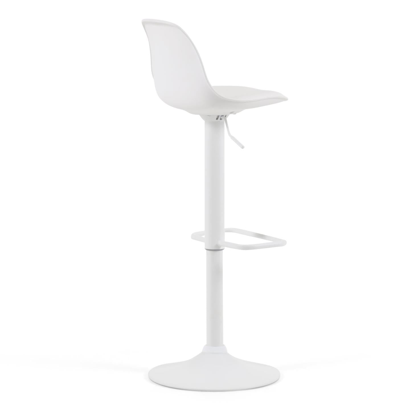 Orlando-T barstool white synthetic leather and matt white steel 60-82 cm - Product Image