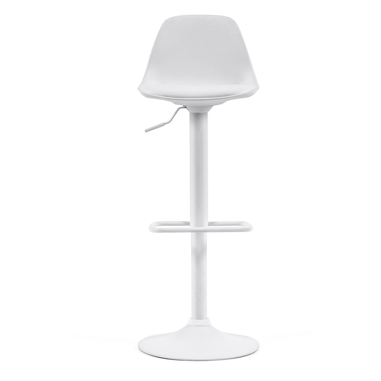 Orlando-T barstool white synthetic leather and matt white steel 60-82 cm - Product Image