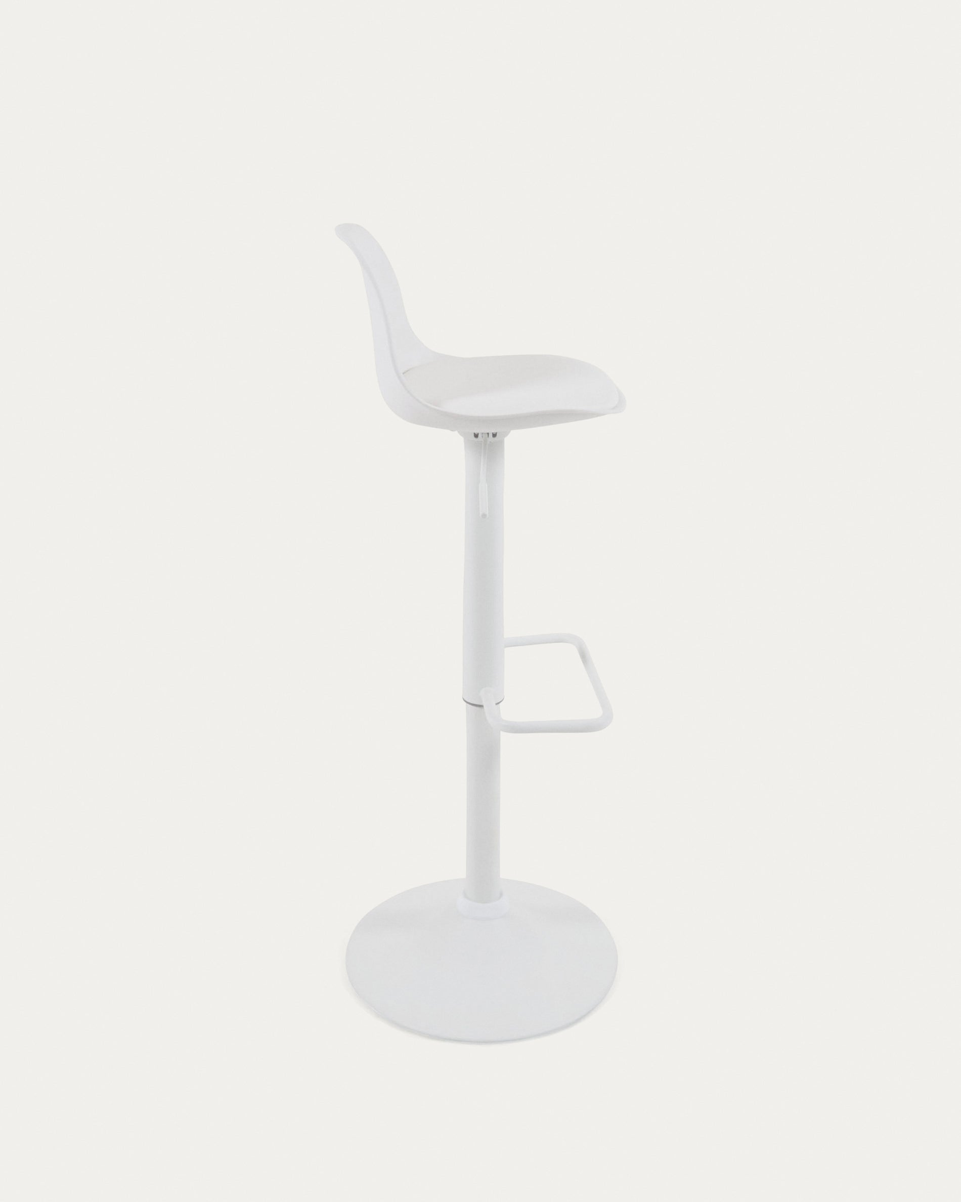 Orlando-T barstool white synthetic leather and matt white steel 60-82 cm - Product View