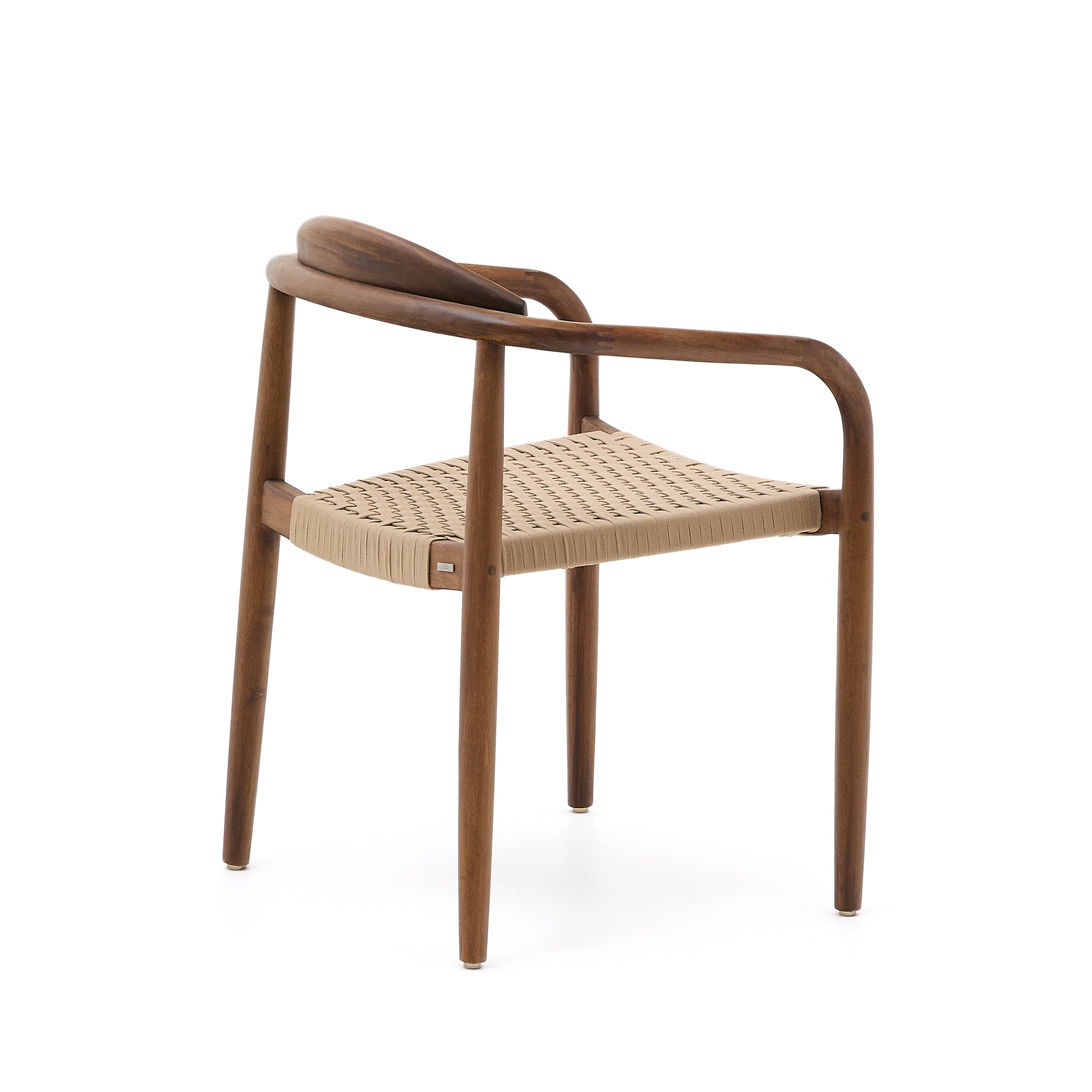 Nina stackable chair in solid acacia wood with walnut finish and beige rope seat FSC 100% - Product Image