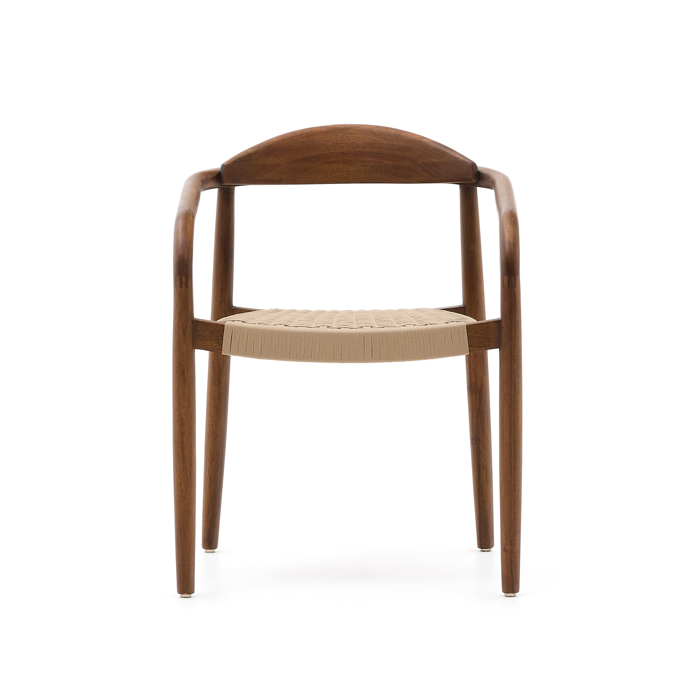 Nina stackable chair in solid acacia wood with walnut finish and beige rope seat FSC 100% - Product Image